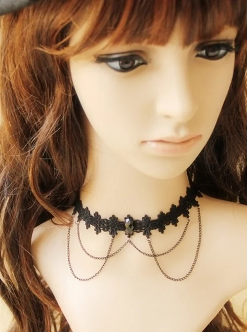 Retro Fashion Simple Gothic Black Lace Tassel Retro Female Choker