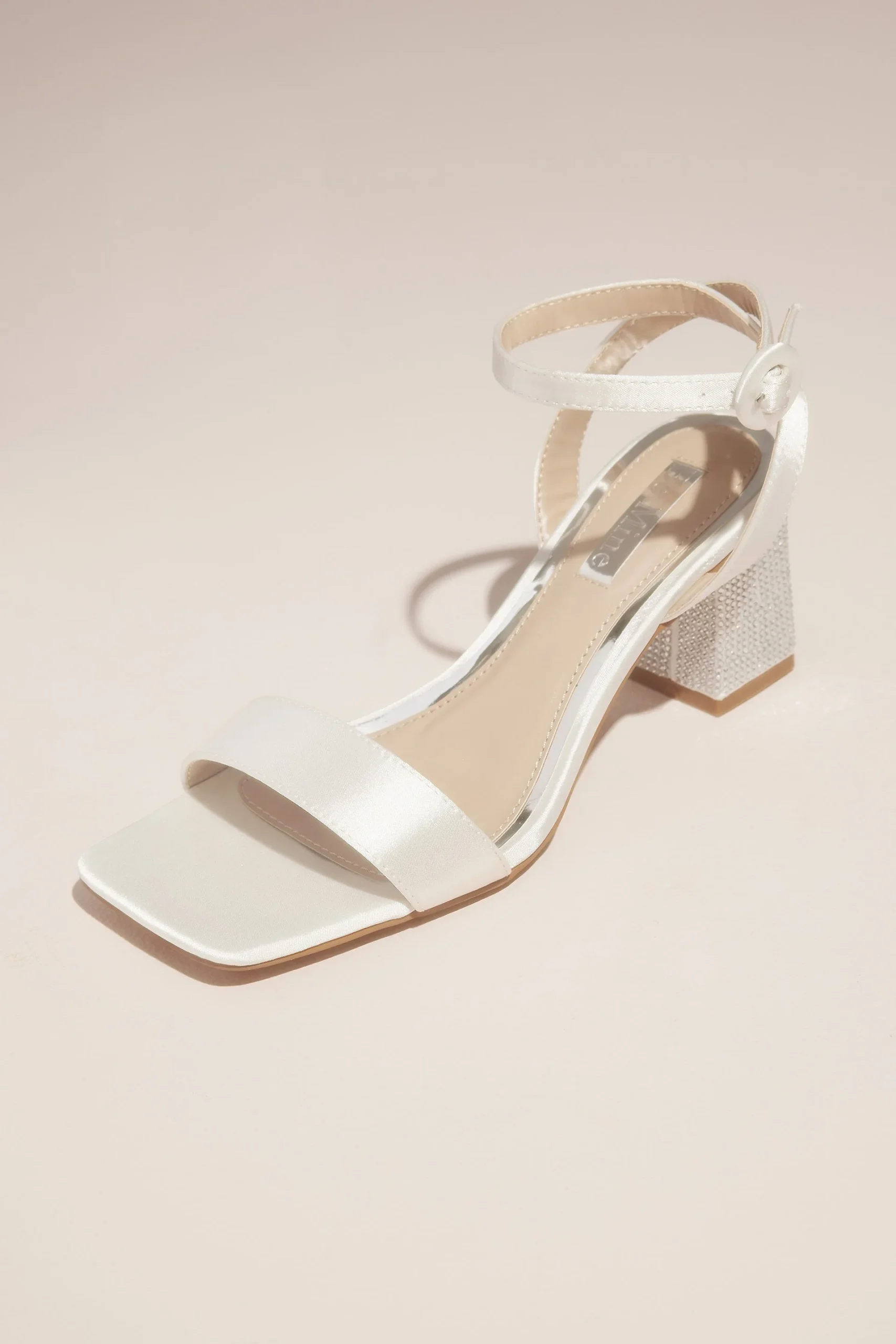 Rhinestone Block Heel Satin Sandals