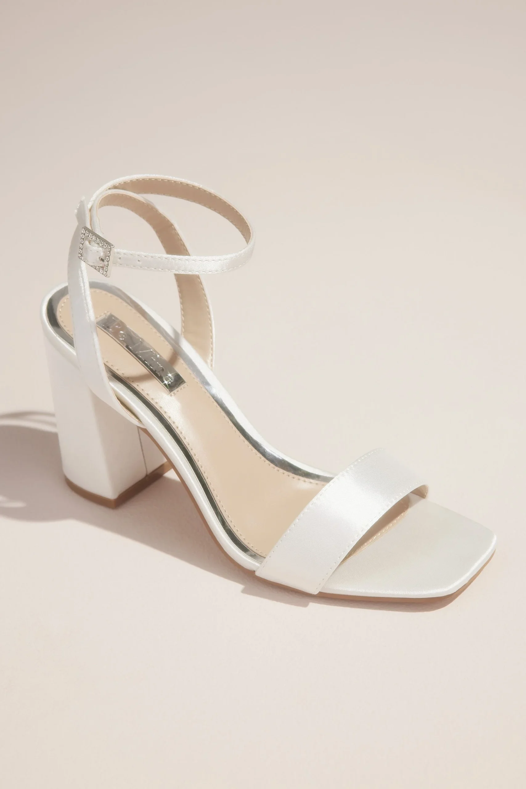 Rhinestone Buckle Satin Block Heel Sandals