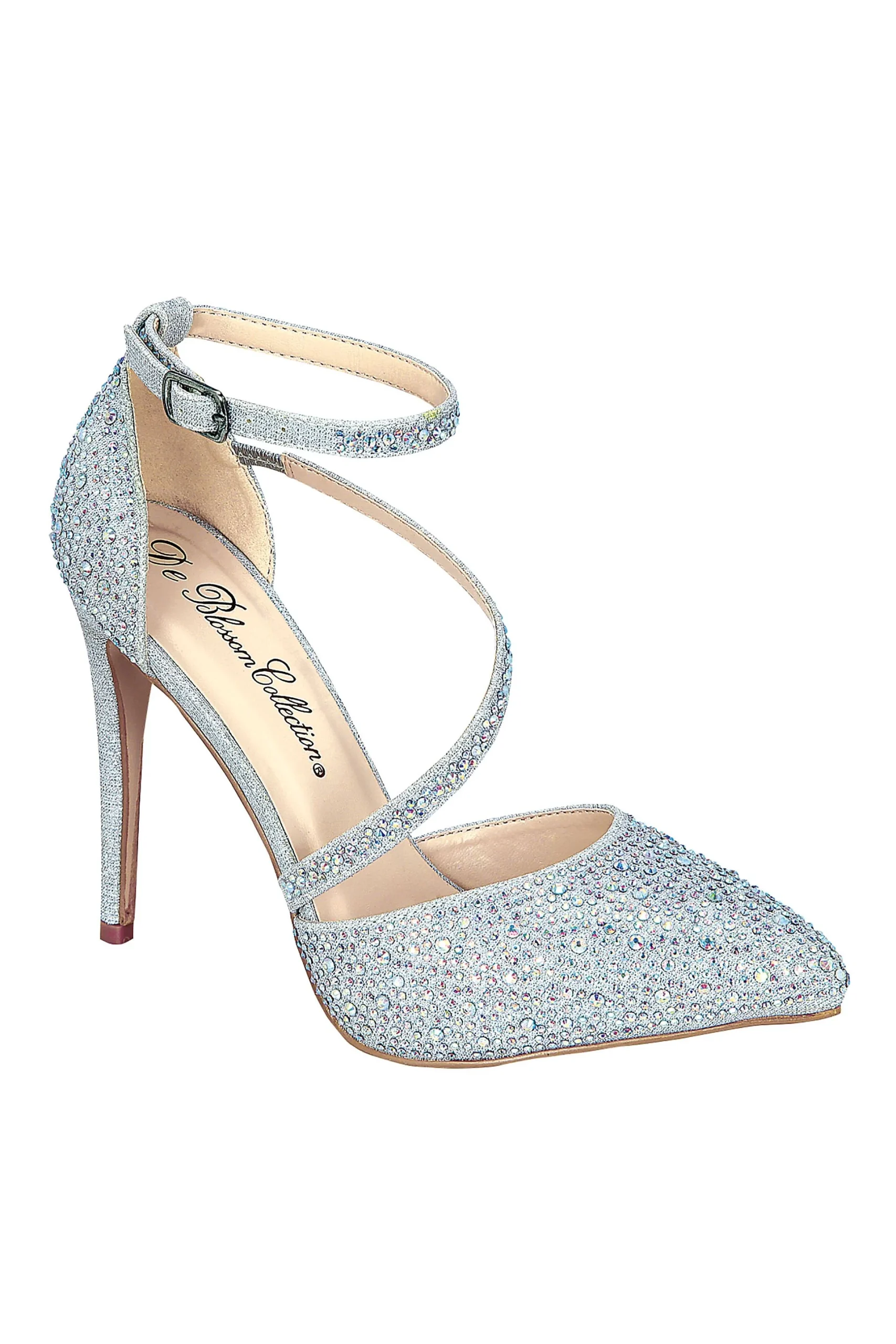 Rhinestone Pointy Toe Heels with Diagonal Strap