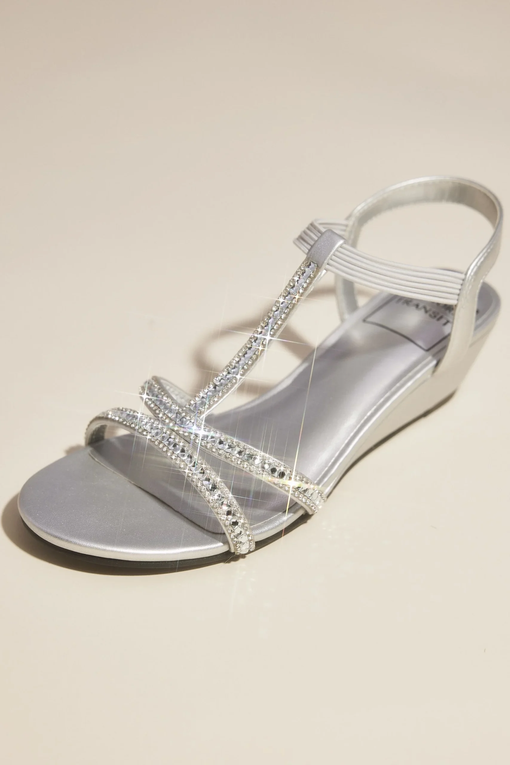 Rhinestone T-Strap Low Wedge Heels