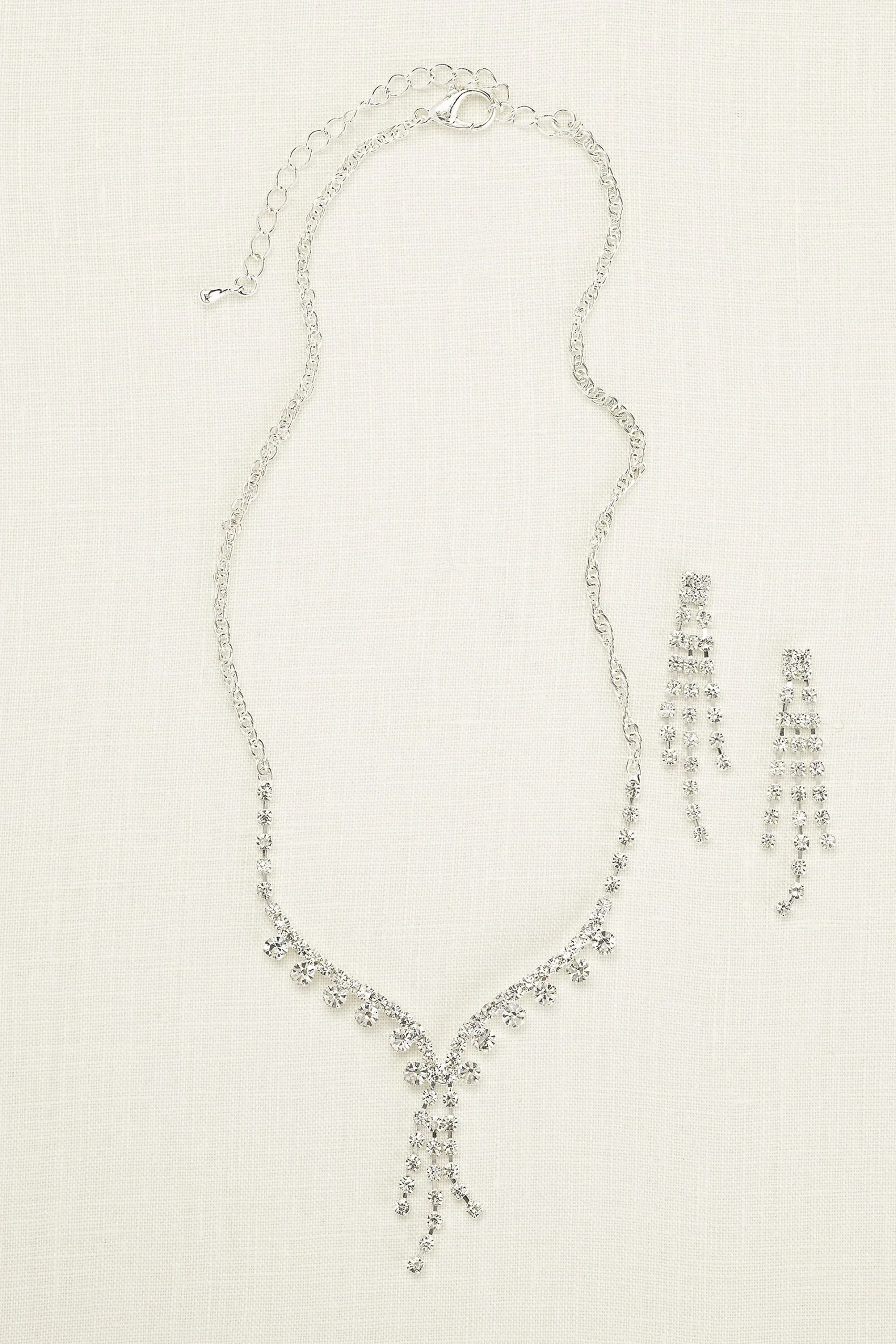 Rhinestone Tassel Necklace and Earring Set