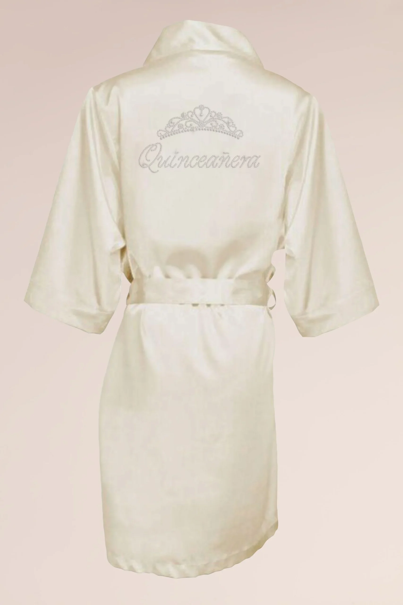 Rhinestone Tiara-Print Satin Quinceanera Robe