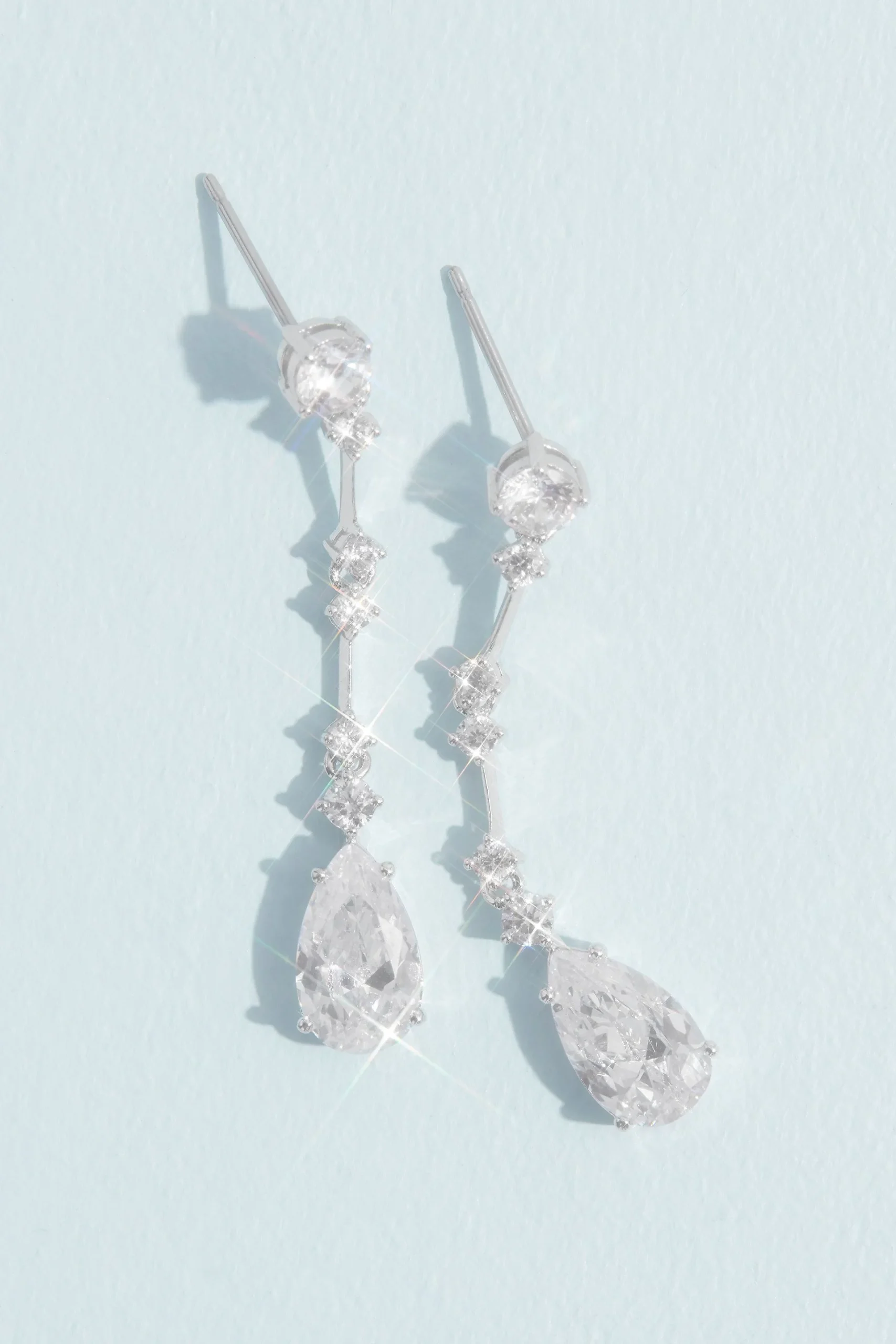 Rhodium and Clustered Cubic Zirconia Drop Earrings