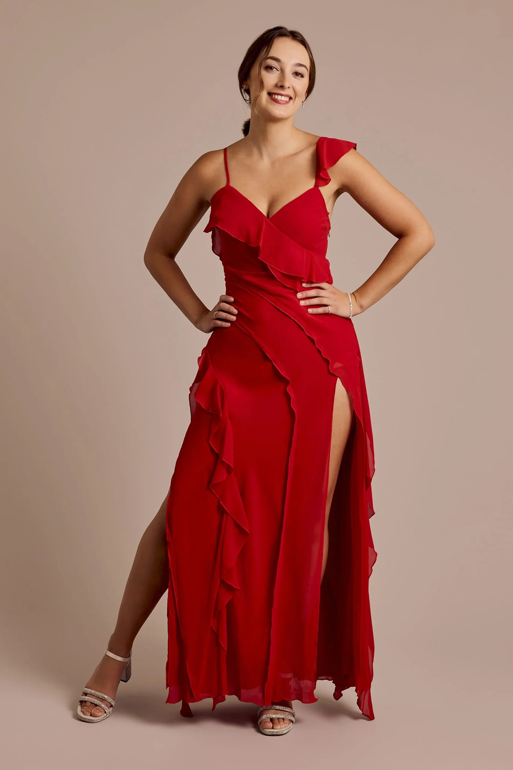 Ruffle Chiffon Sheath Dress