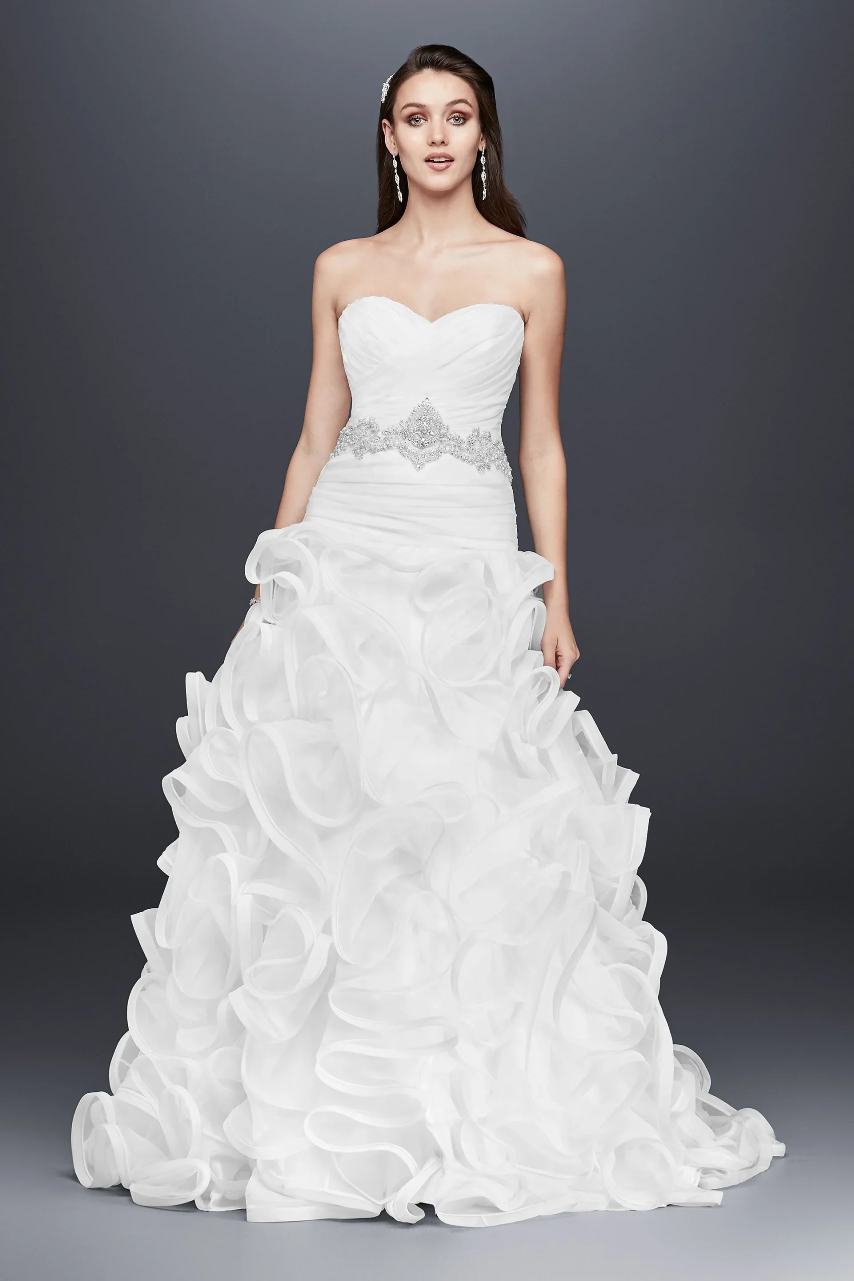 Ruffled Skirt Wedding Gown with Embellished Waist