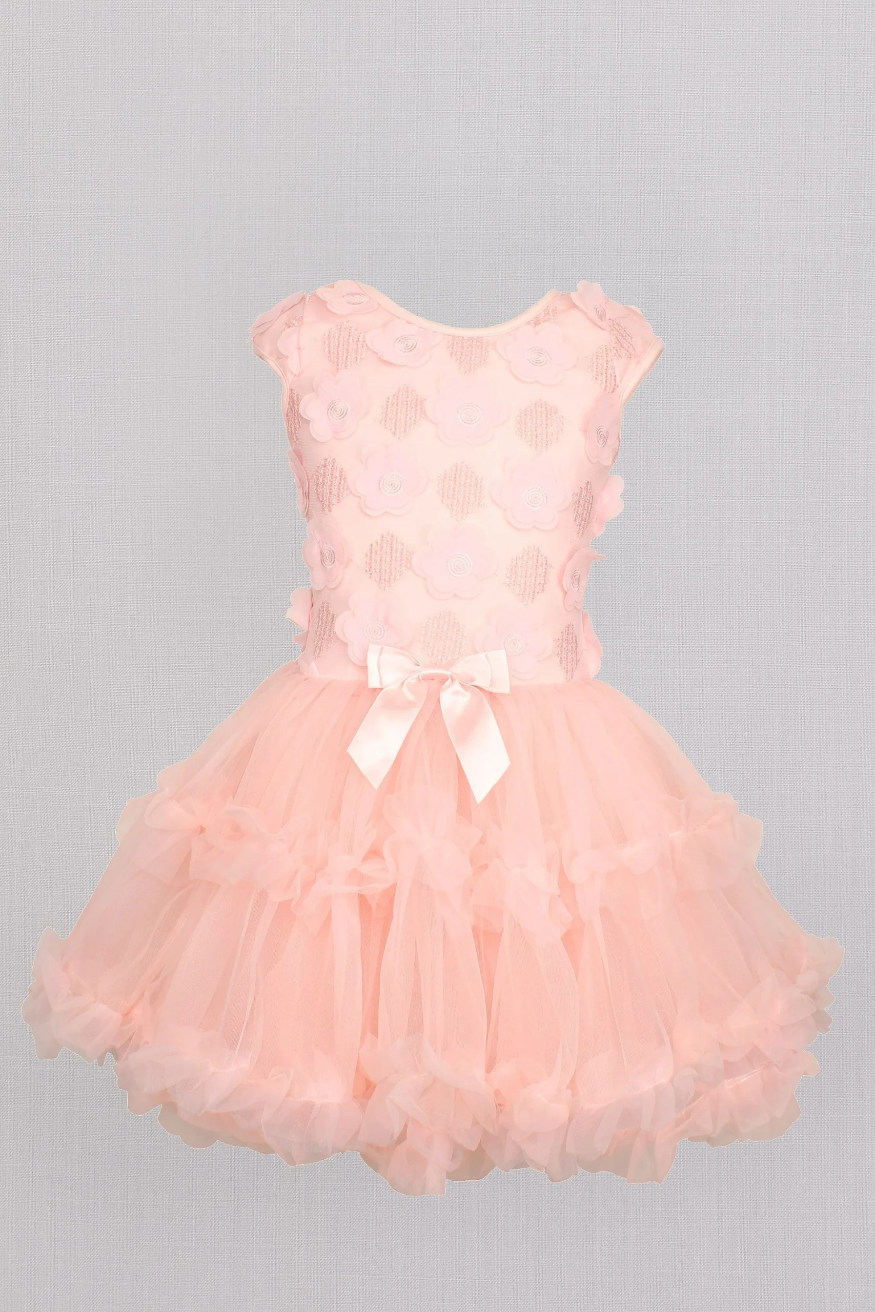 Ruffled Tulle Flower Girl Dress with Bow
