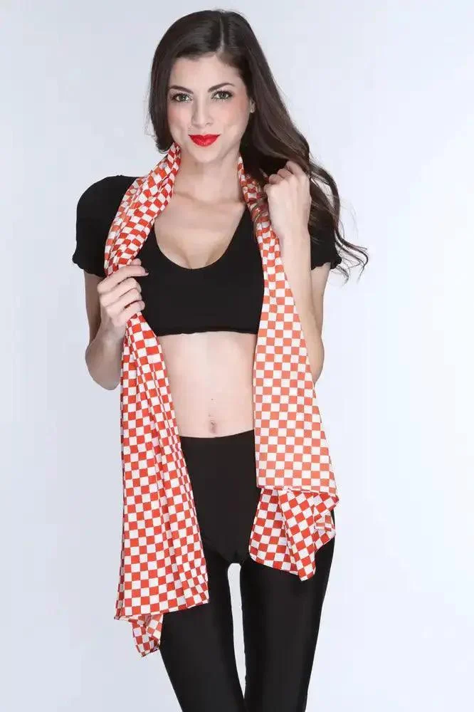 Rust White Checkered Print Stylish Scarf