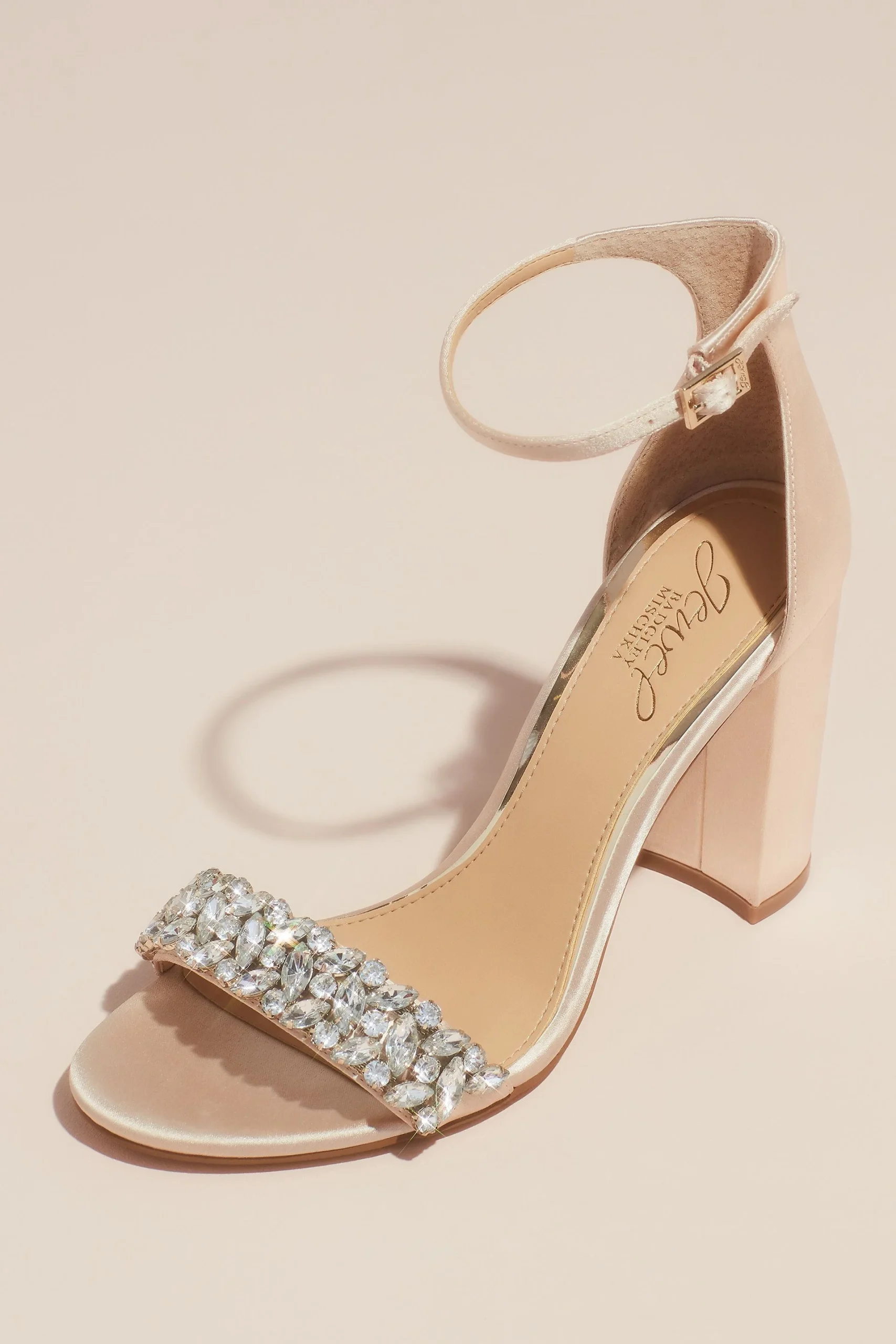 Satin Block Heel Sandal with Marquise Crystals