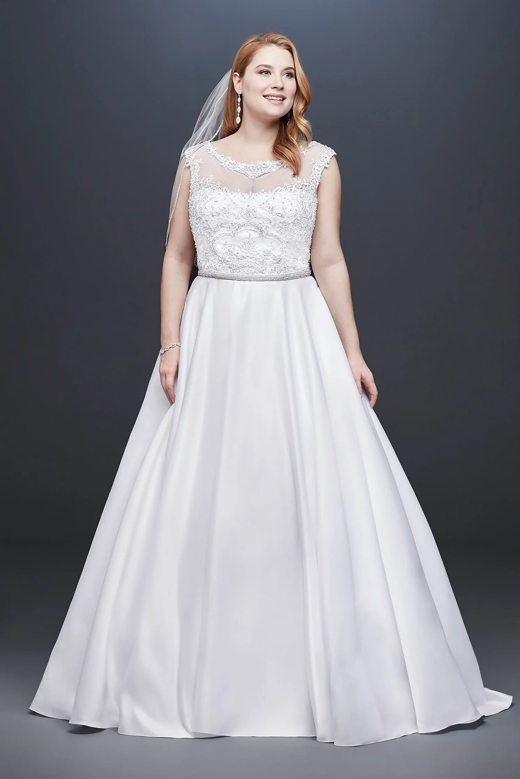Satin Cap Sleeve Ball Gown Wedding Dress