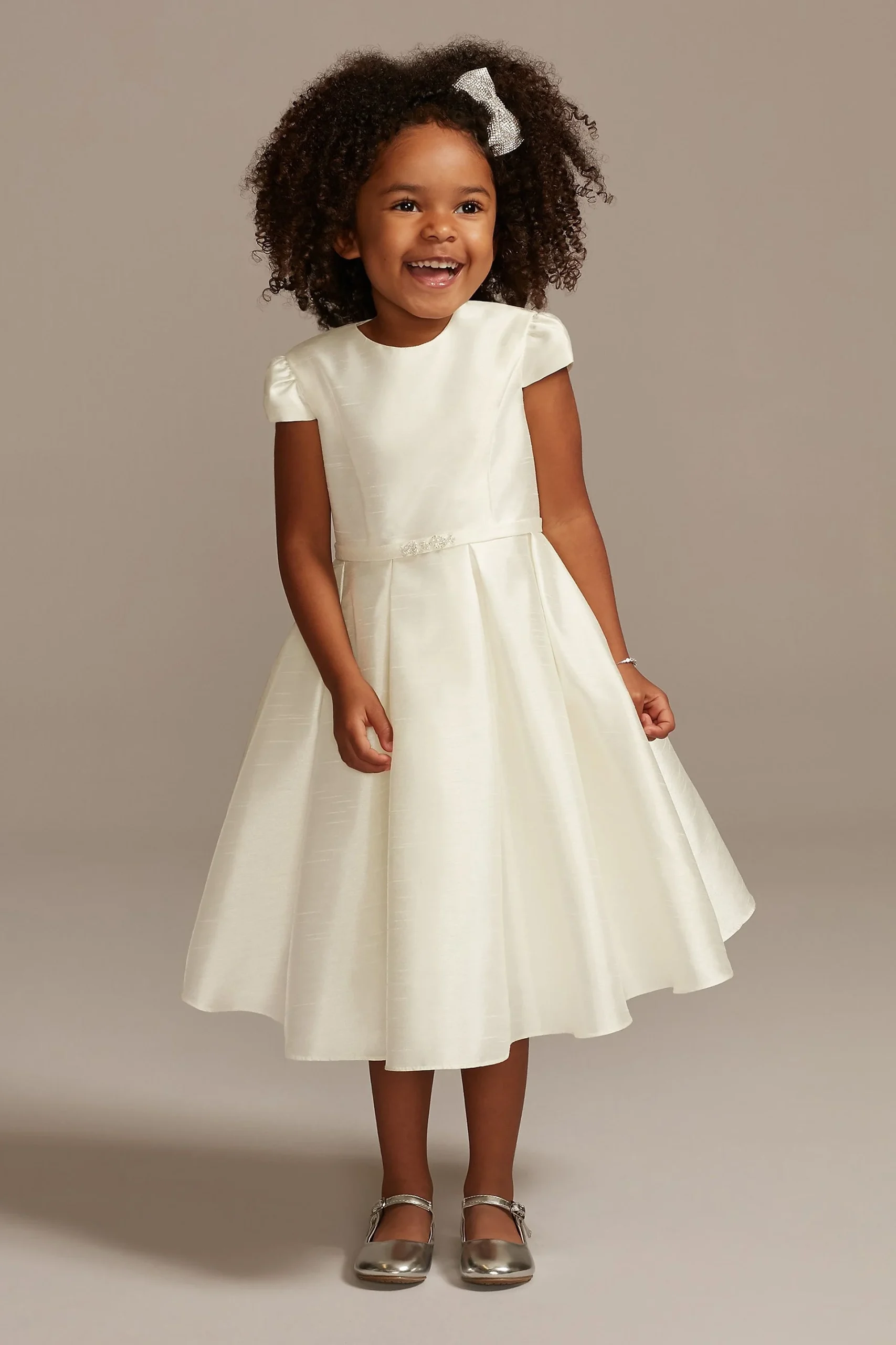 Satin Cap Sleeve Flower Girl Dress with Bow Sash