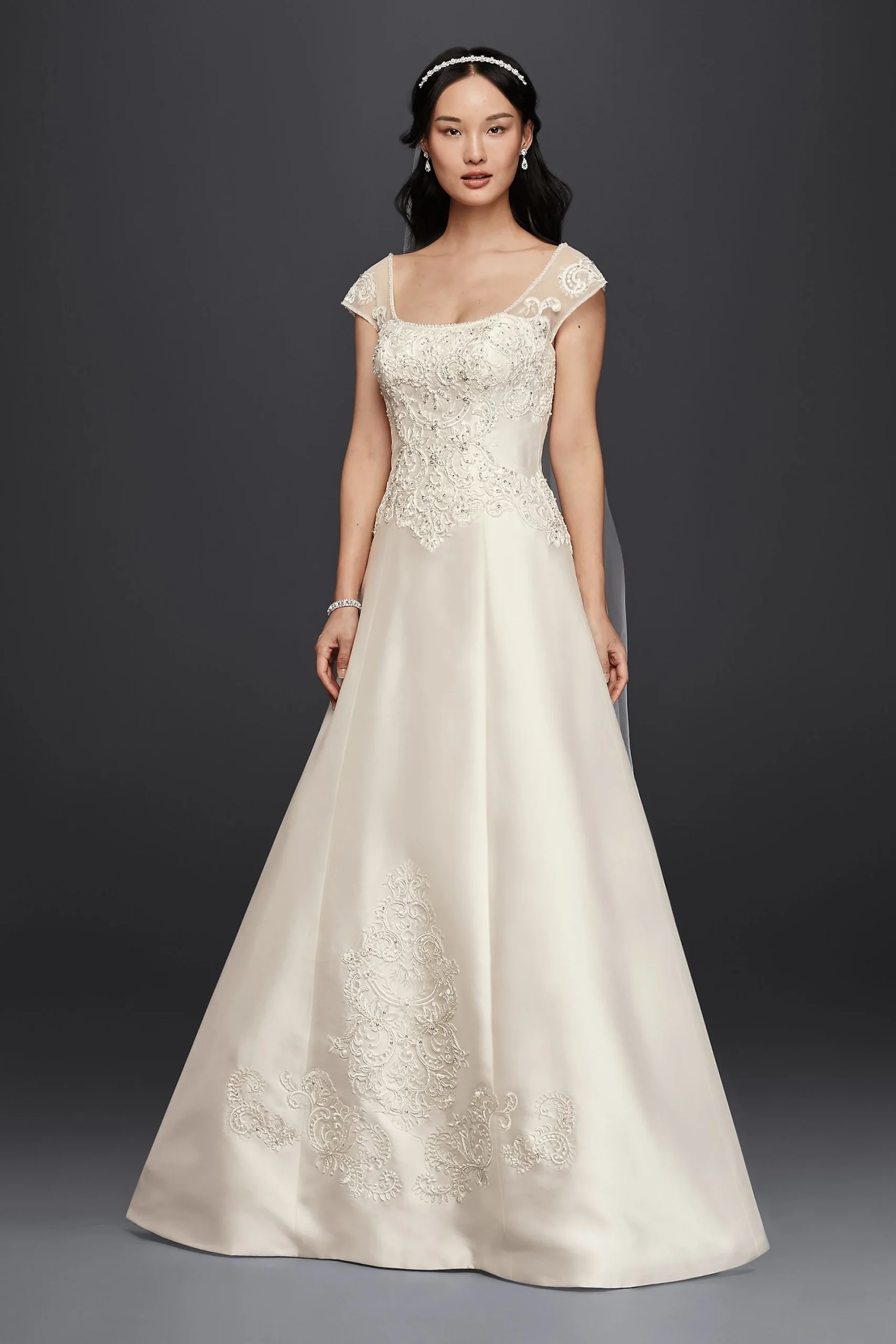 Satin Cap Sleeve Wedding Dress