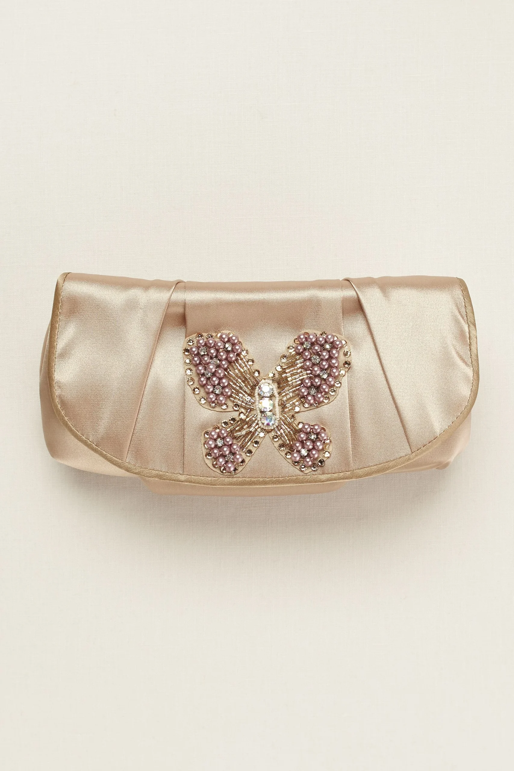 Satin Clutch with Butterfly Ornament by Menbur