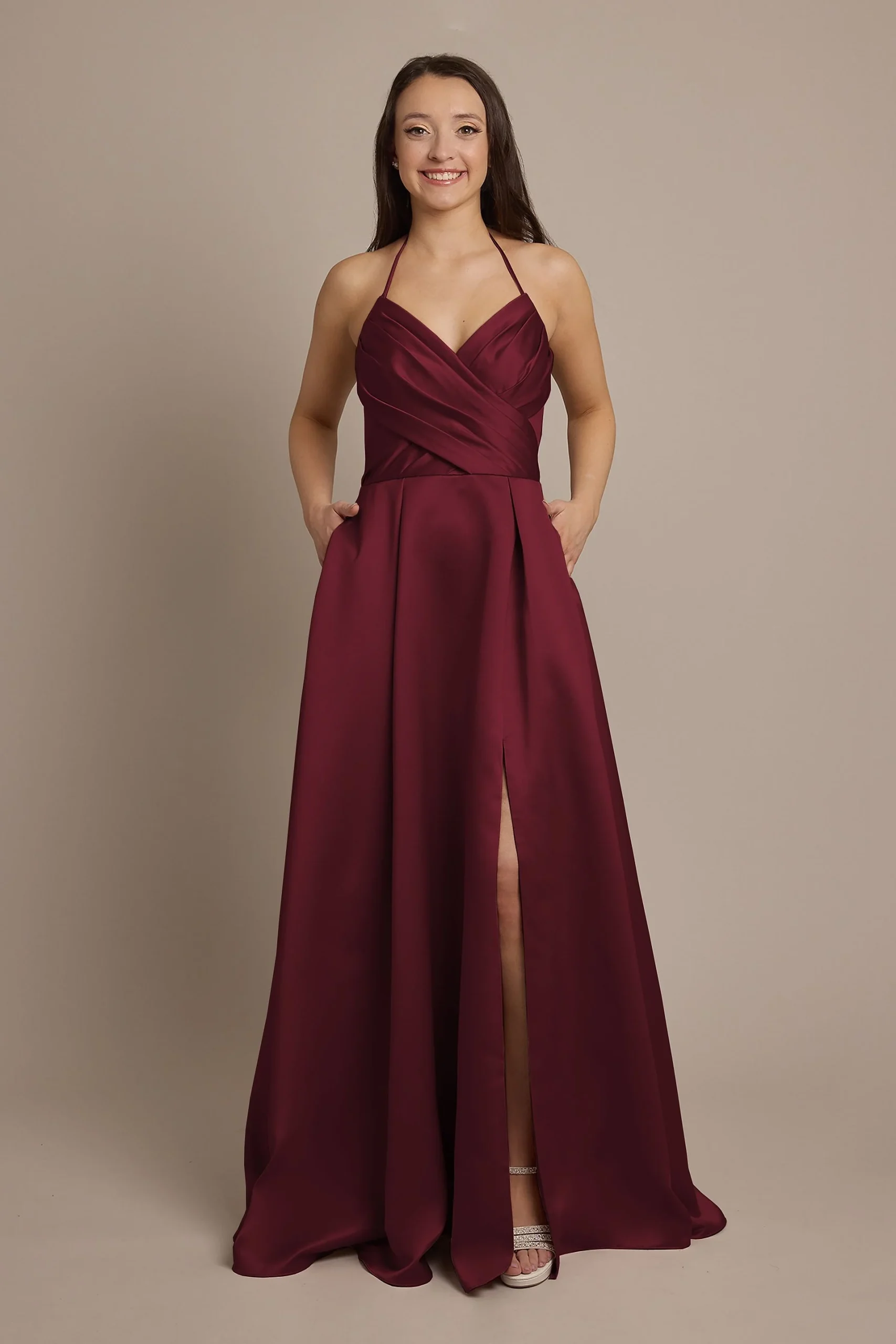 Satin Crisscross Bodice Ball Gown Dress