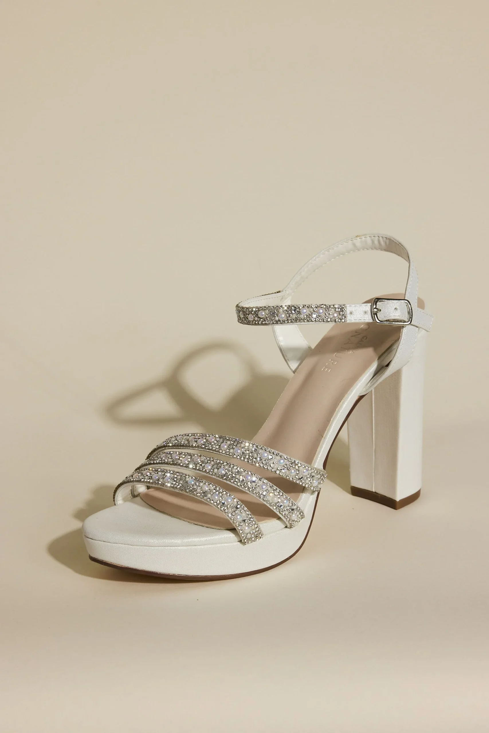 Satin and Crystal Platform Block Heels