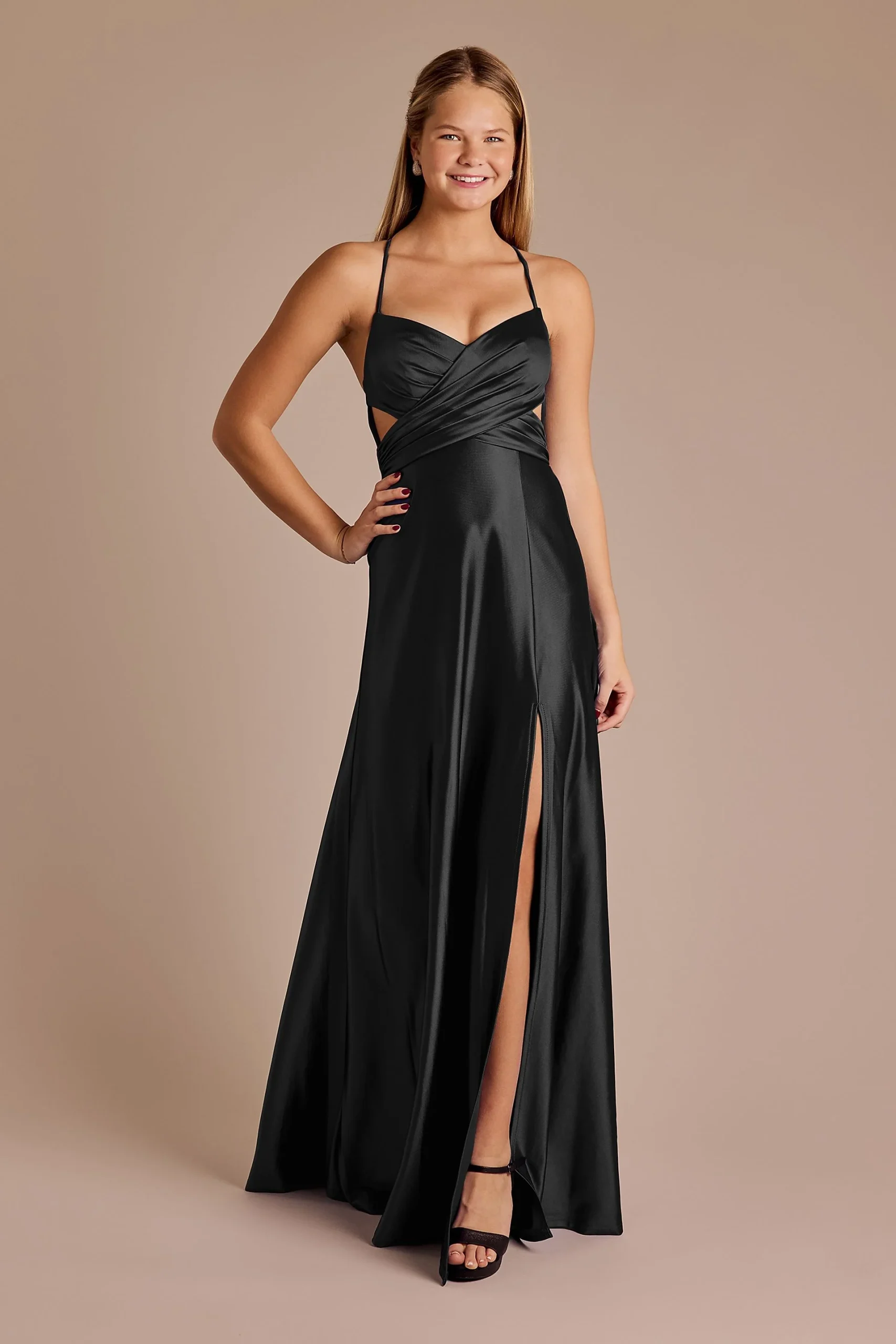 Satin Cutout Waist A-Line Dress