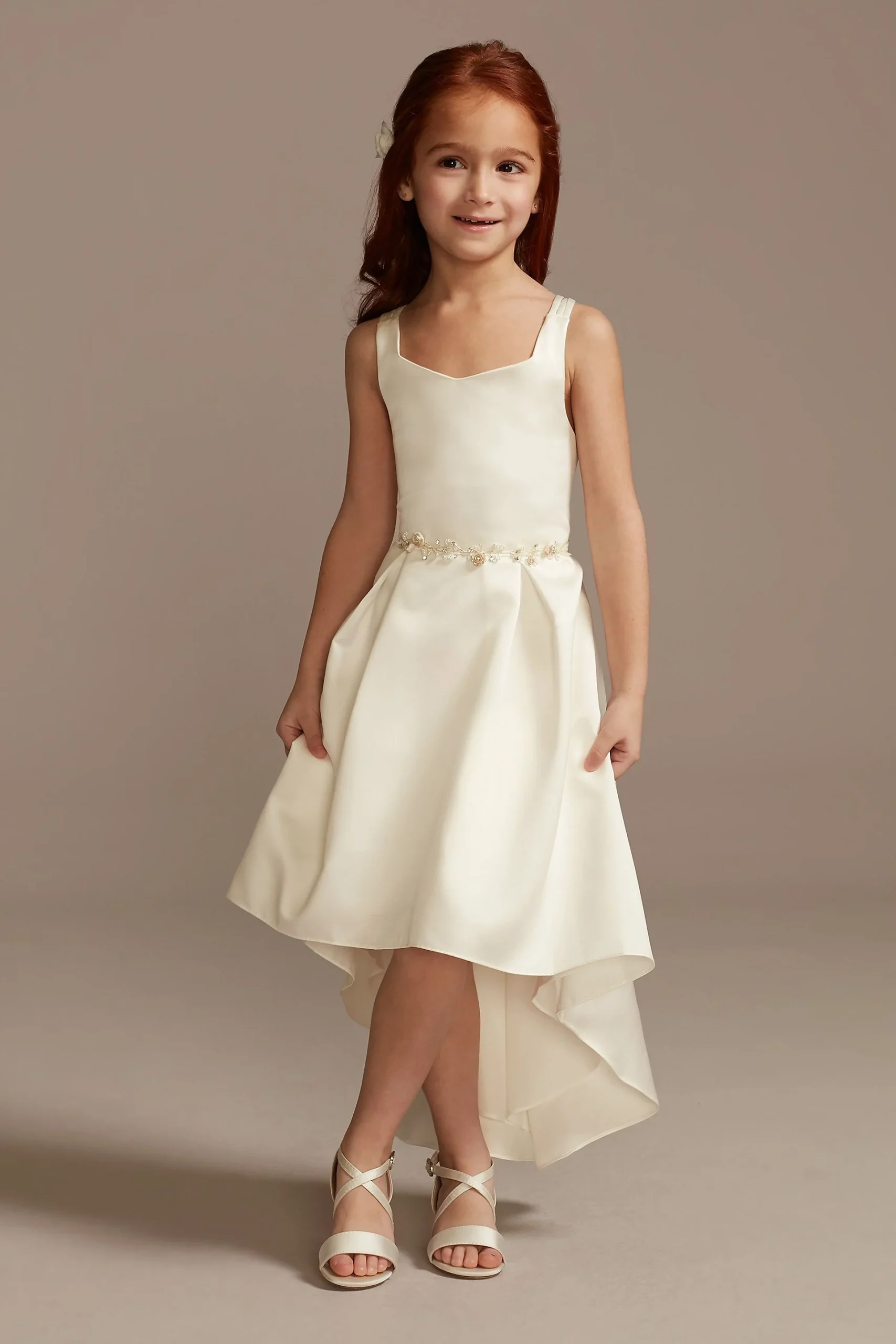 Satin Flower Girl Dress with High Low Hem