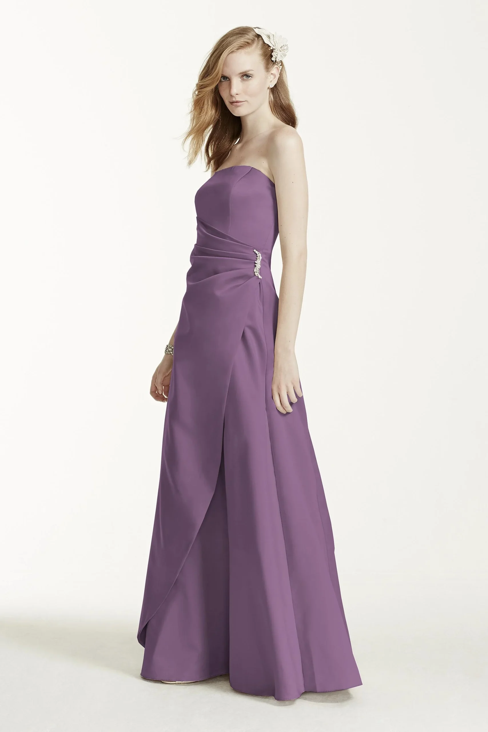 Satin Gown with Side Drape & Brooch