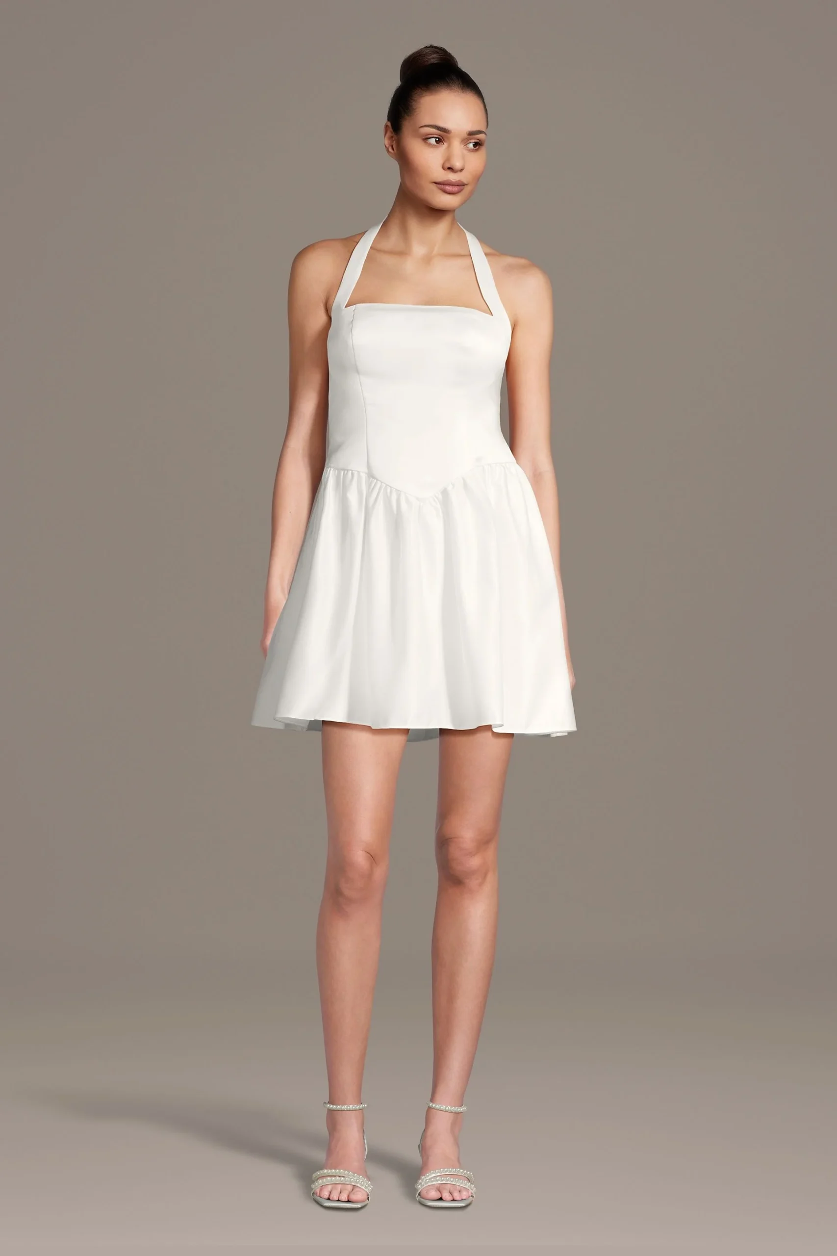 Satin Halter Mini Dress with Basque Waist