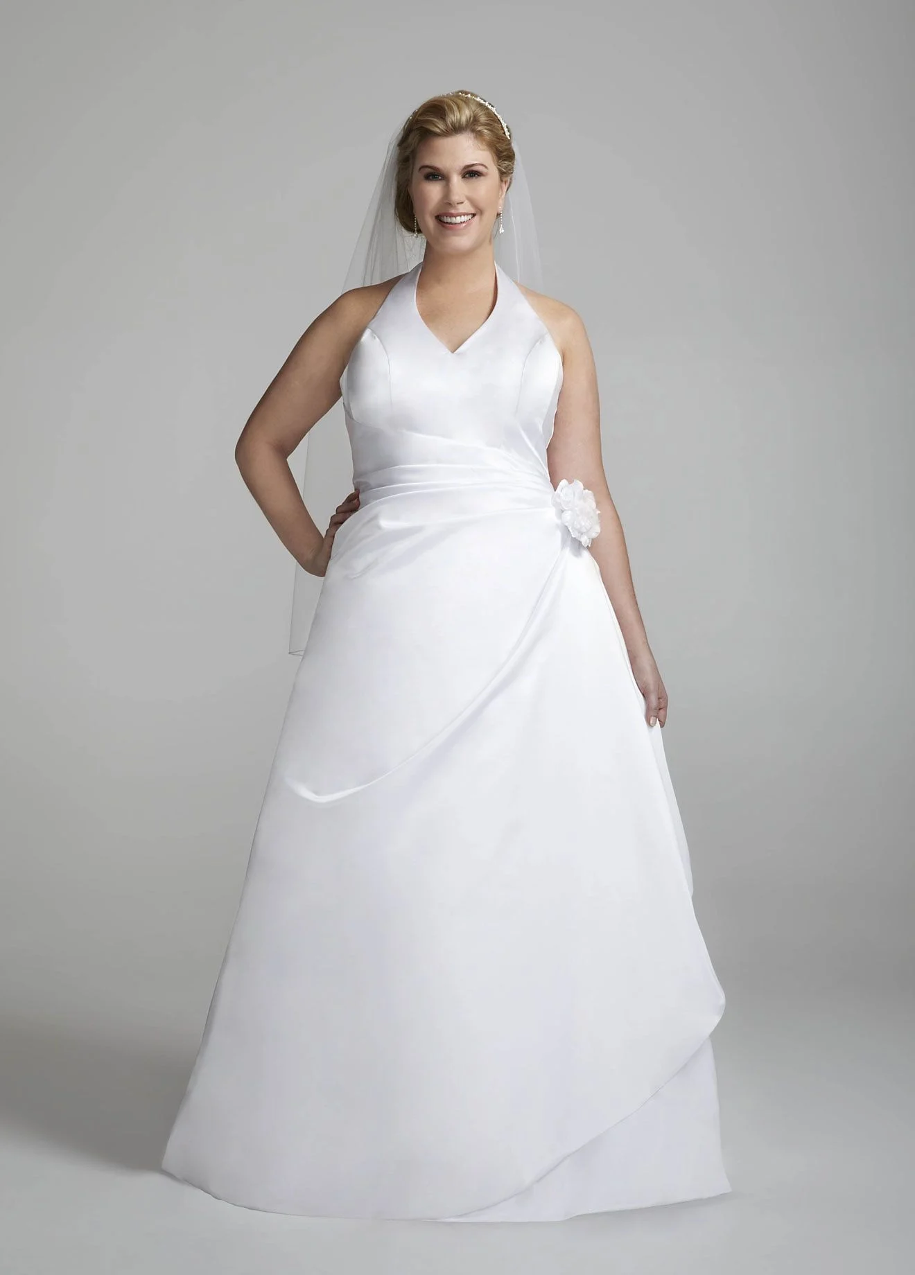 Satin Halter with Cascading Side Drape