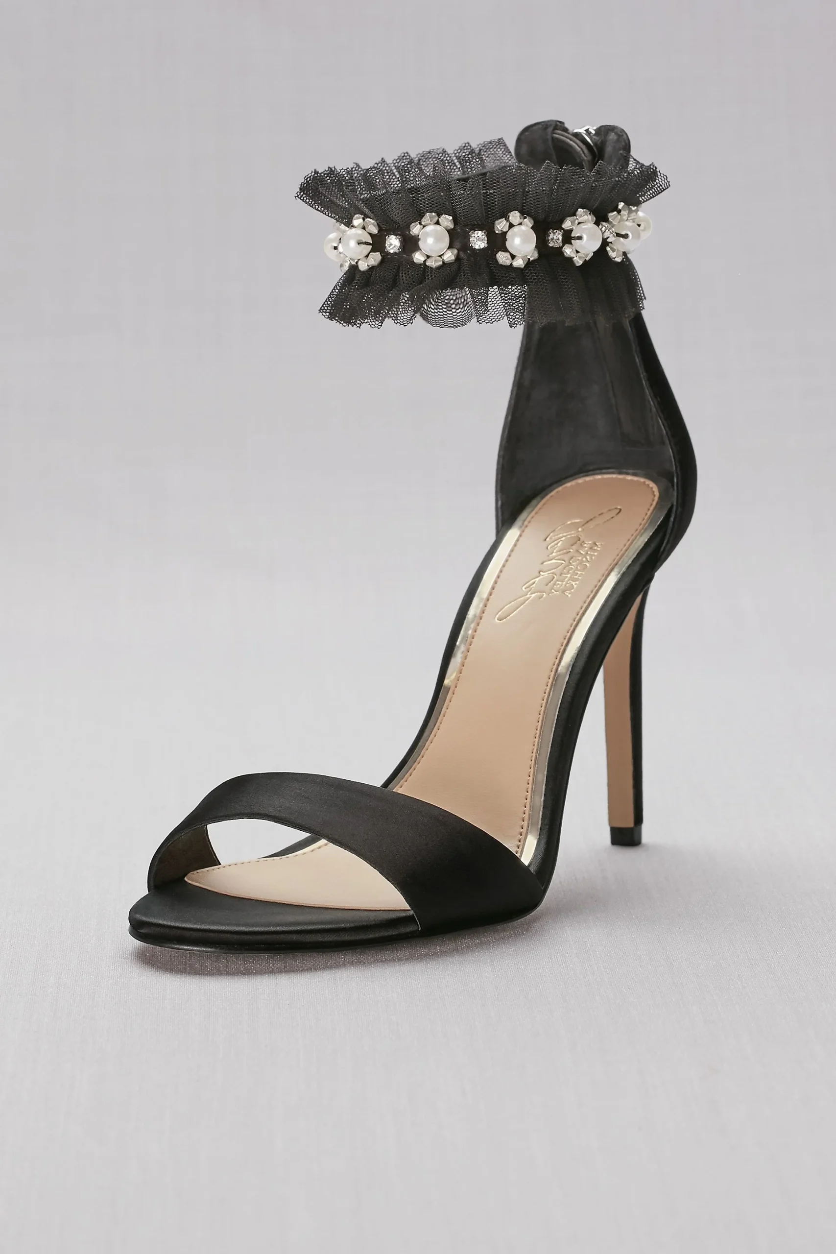 Satin High Heels with Embellished Ankle Strap