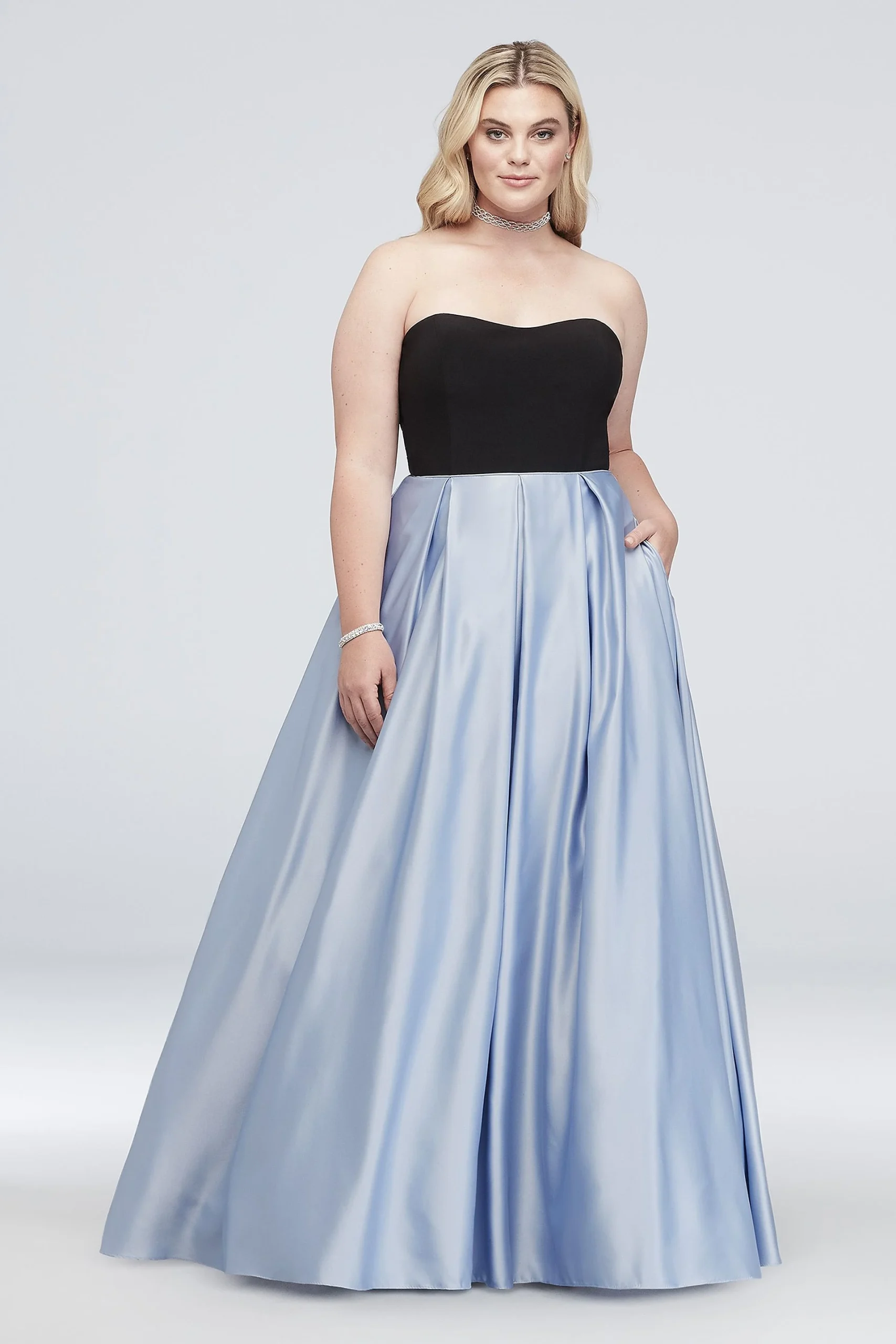 Satin and Jersey Ball Gown with Side Cutouts