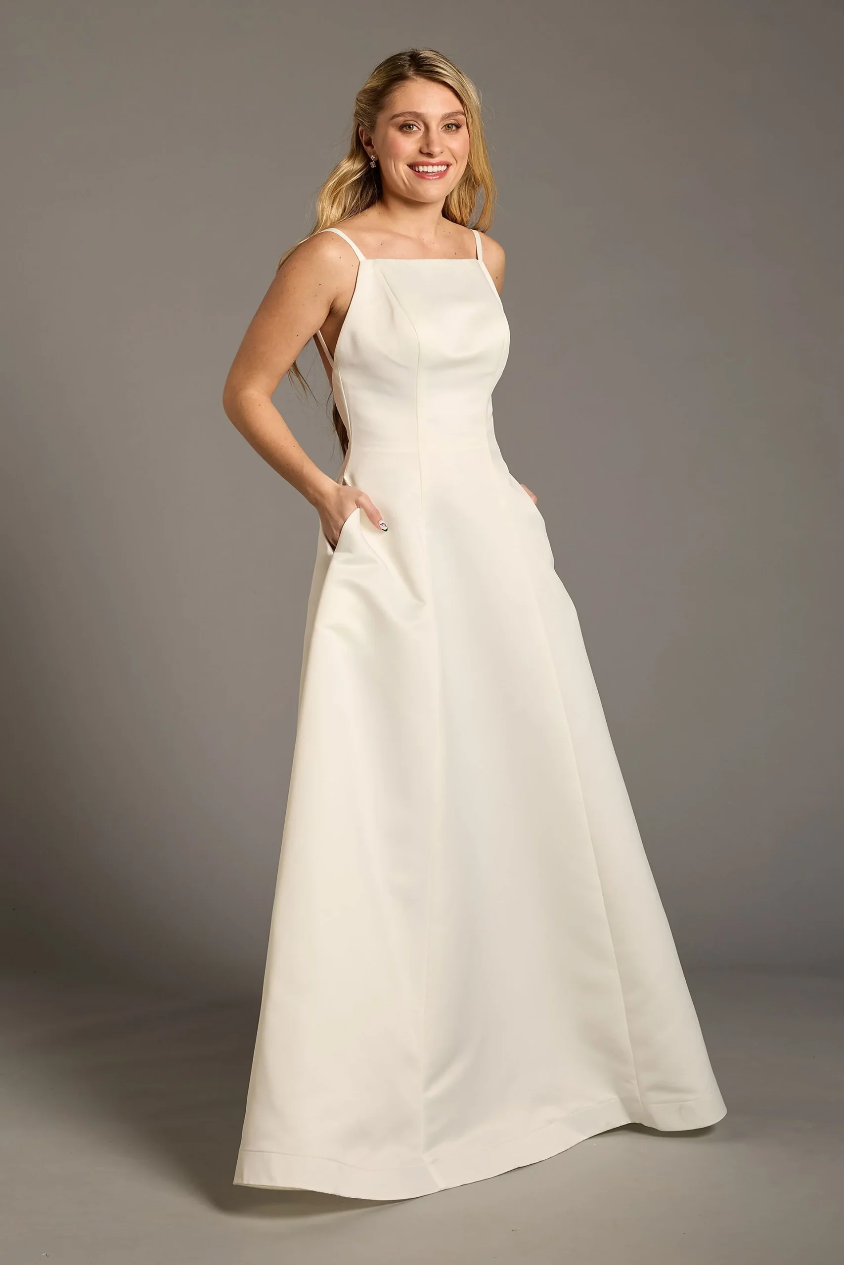 Satin A-Line Open Back Wedding Dress