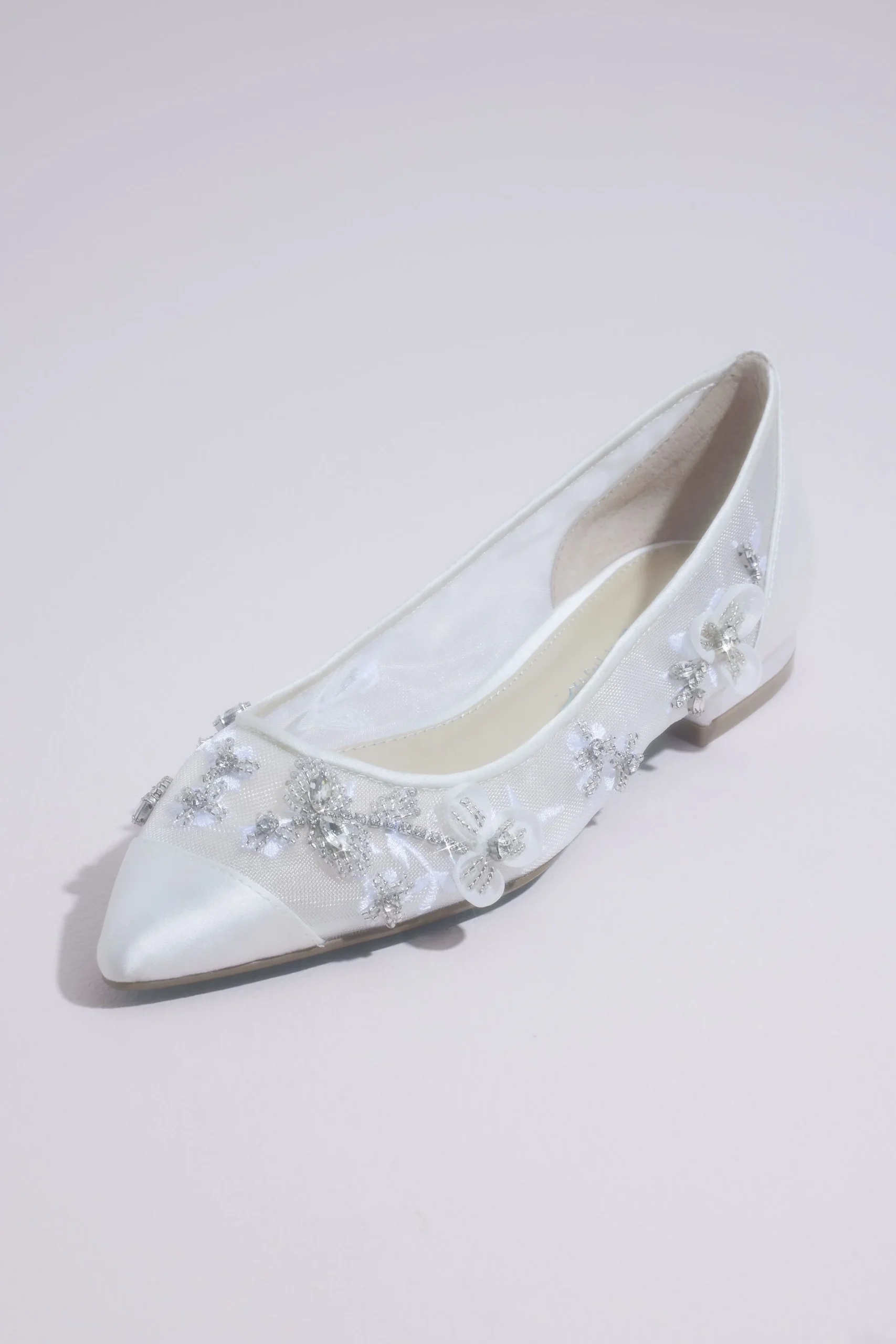 Satin and Mesh Flats with Floral Appliques