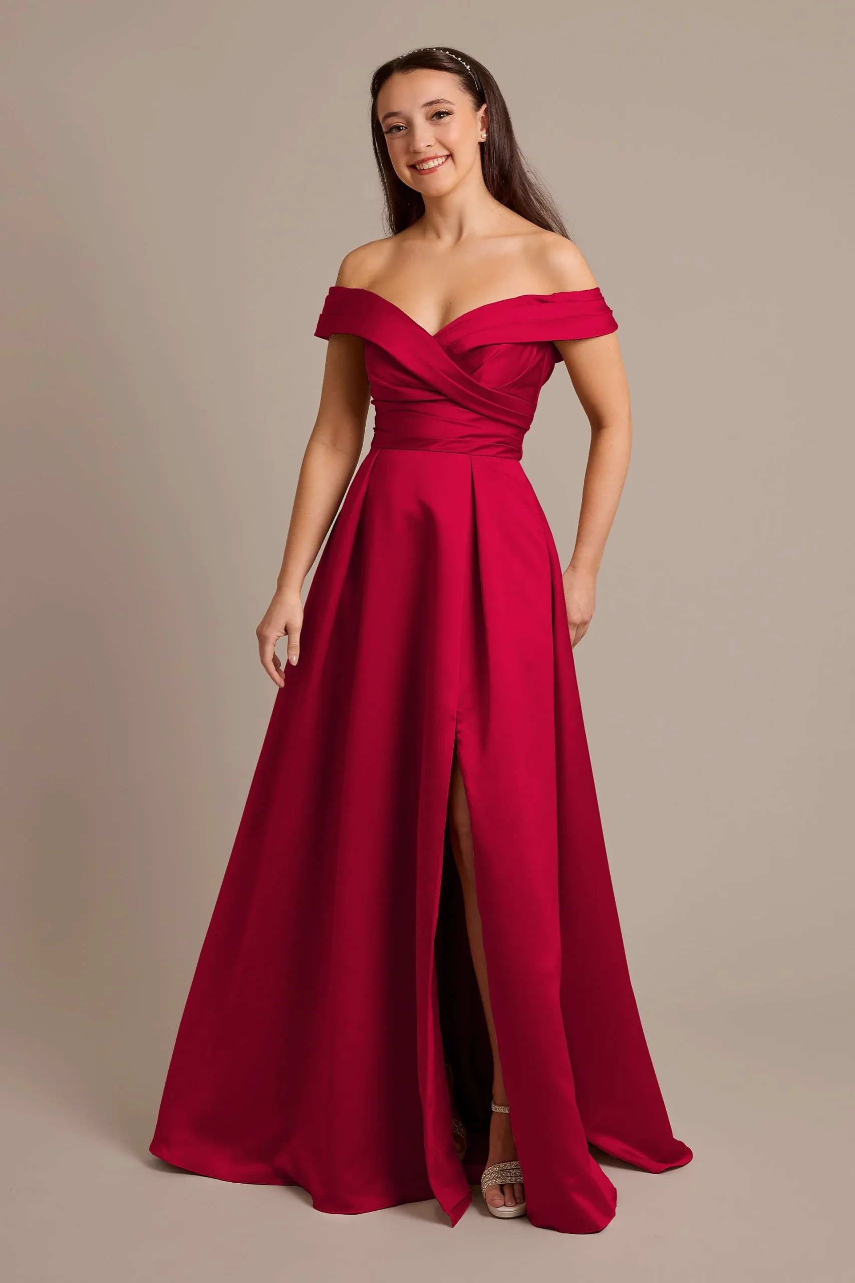 Satin Off-the-Shoulder Ball Gown Dress