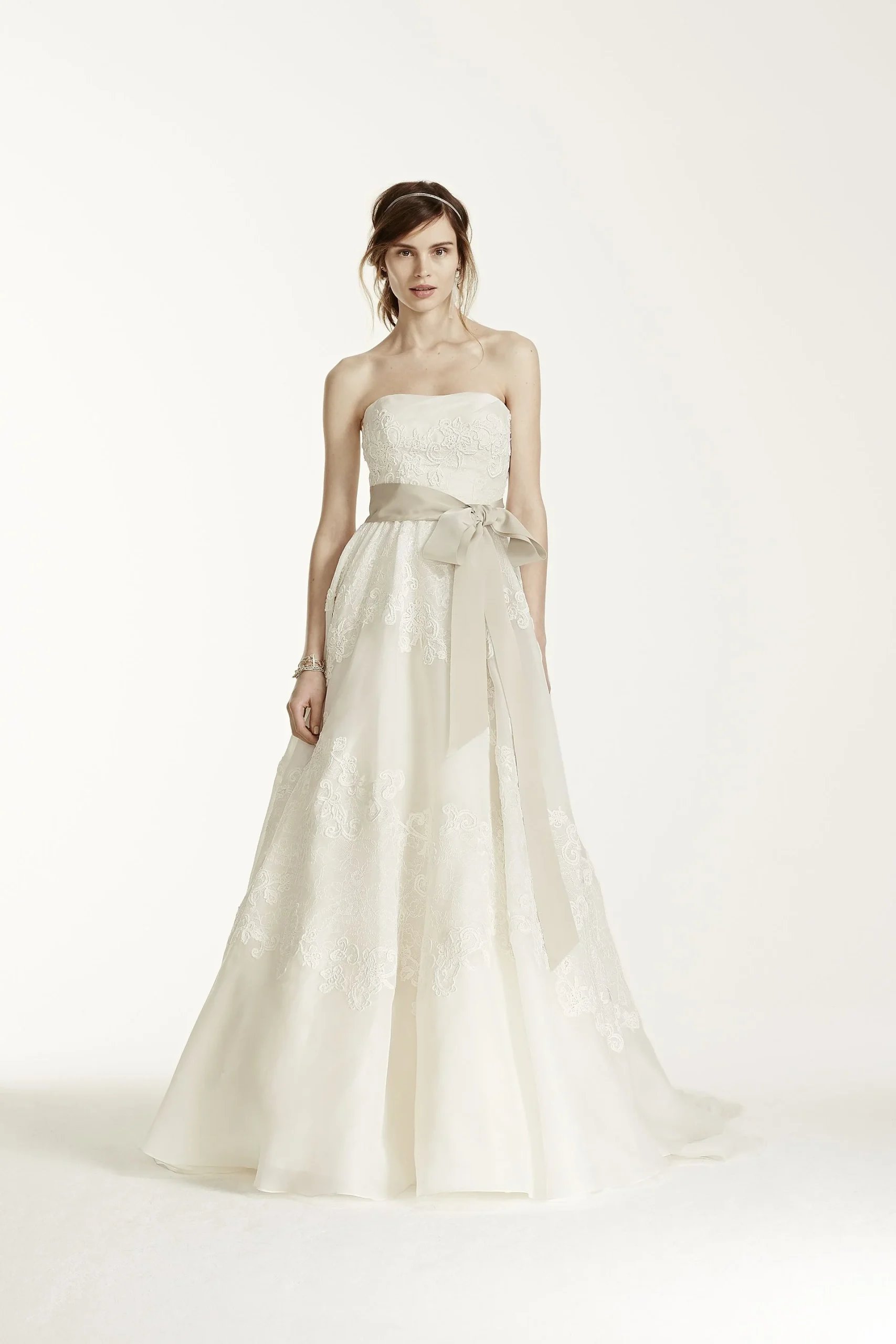 Satin Organza and Lace Applique Wedding Dress