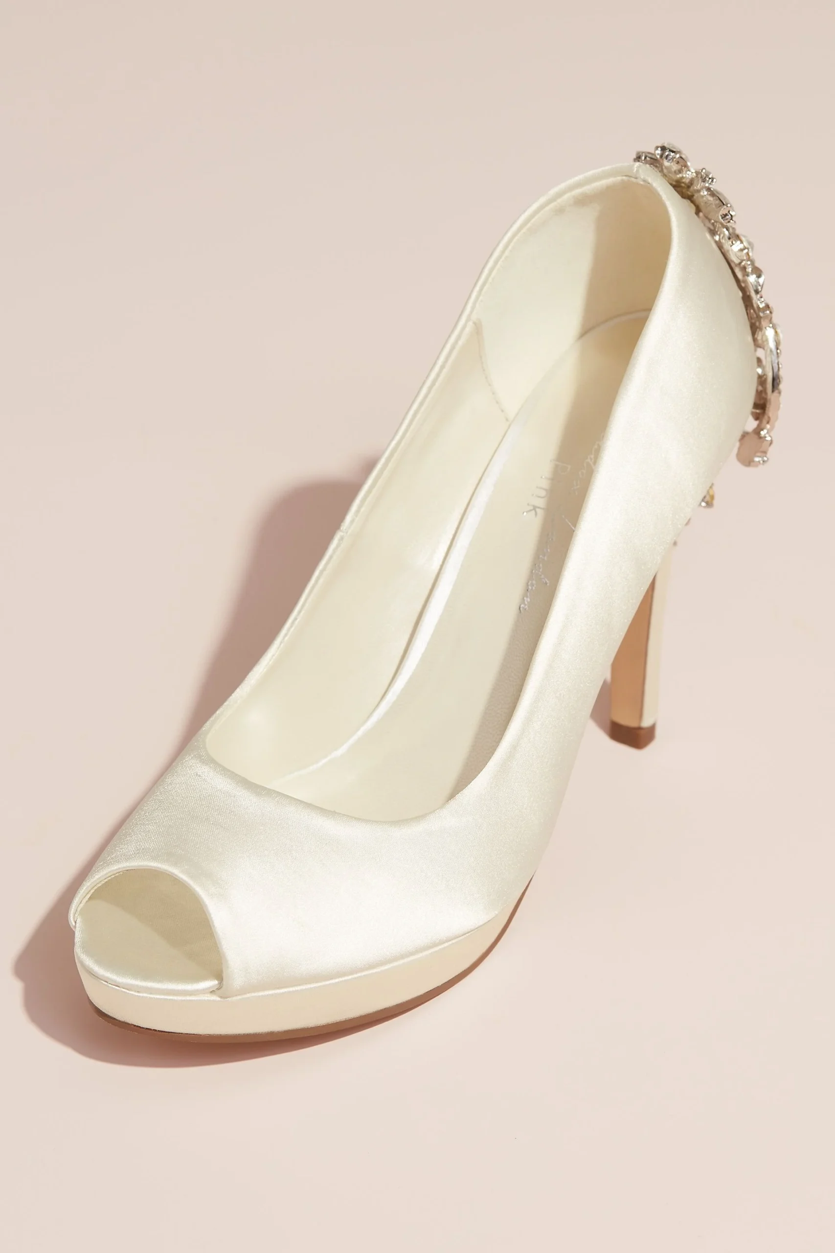 Satin Peep Toe Pumps with Heel Embellishment
