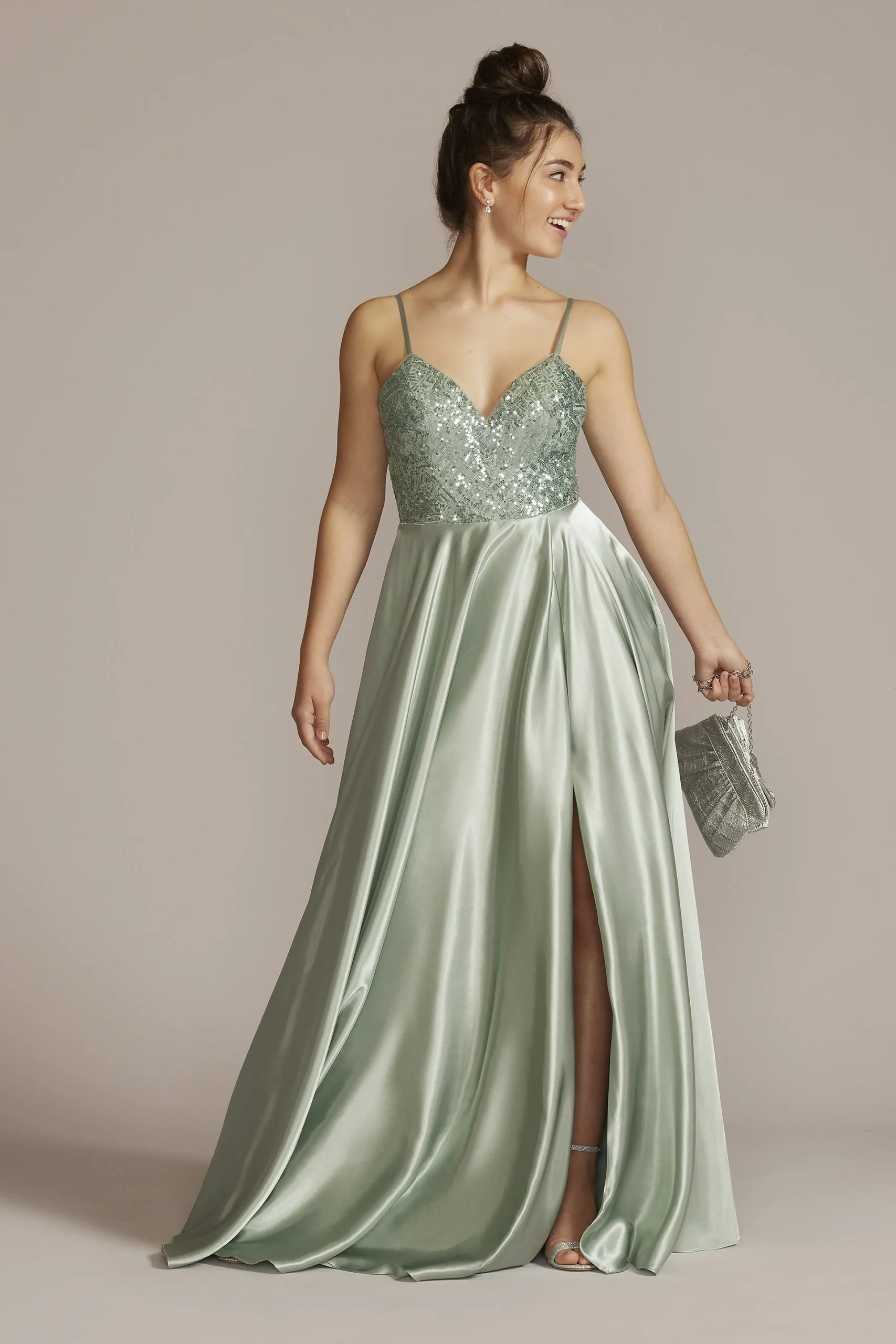 Satin Prom Dress with Beaded Bodice