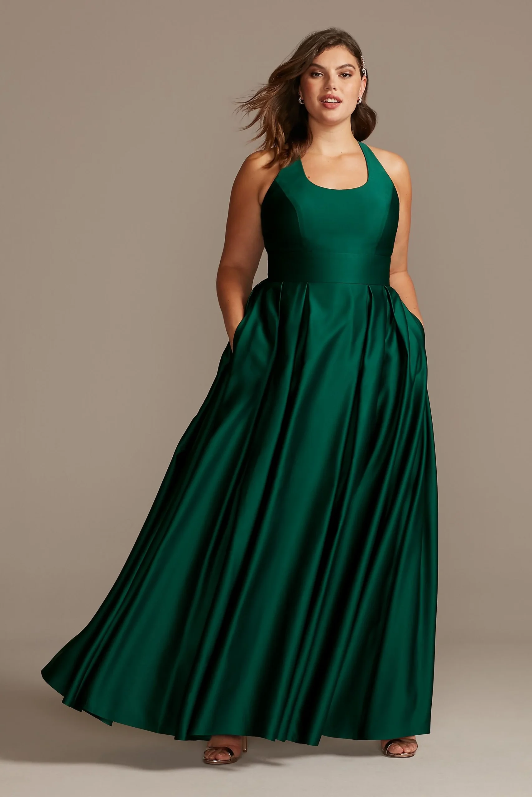 Satin Racerback Ball Gown with Cutout