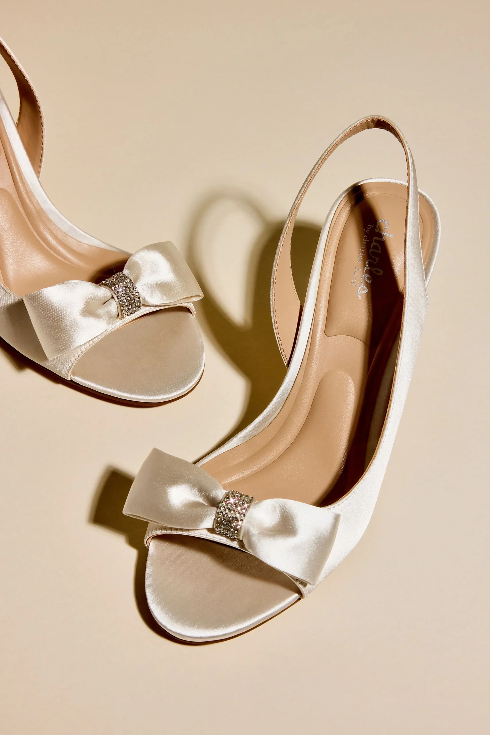 Satin and Rhinestone Bow DOrsay Kitten Heels