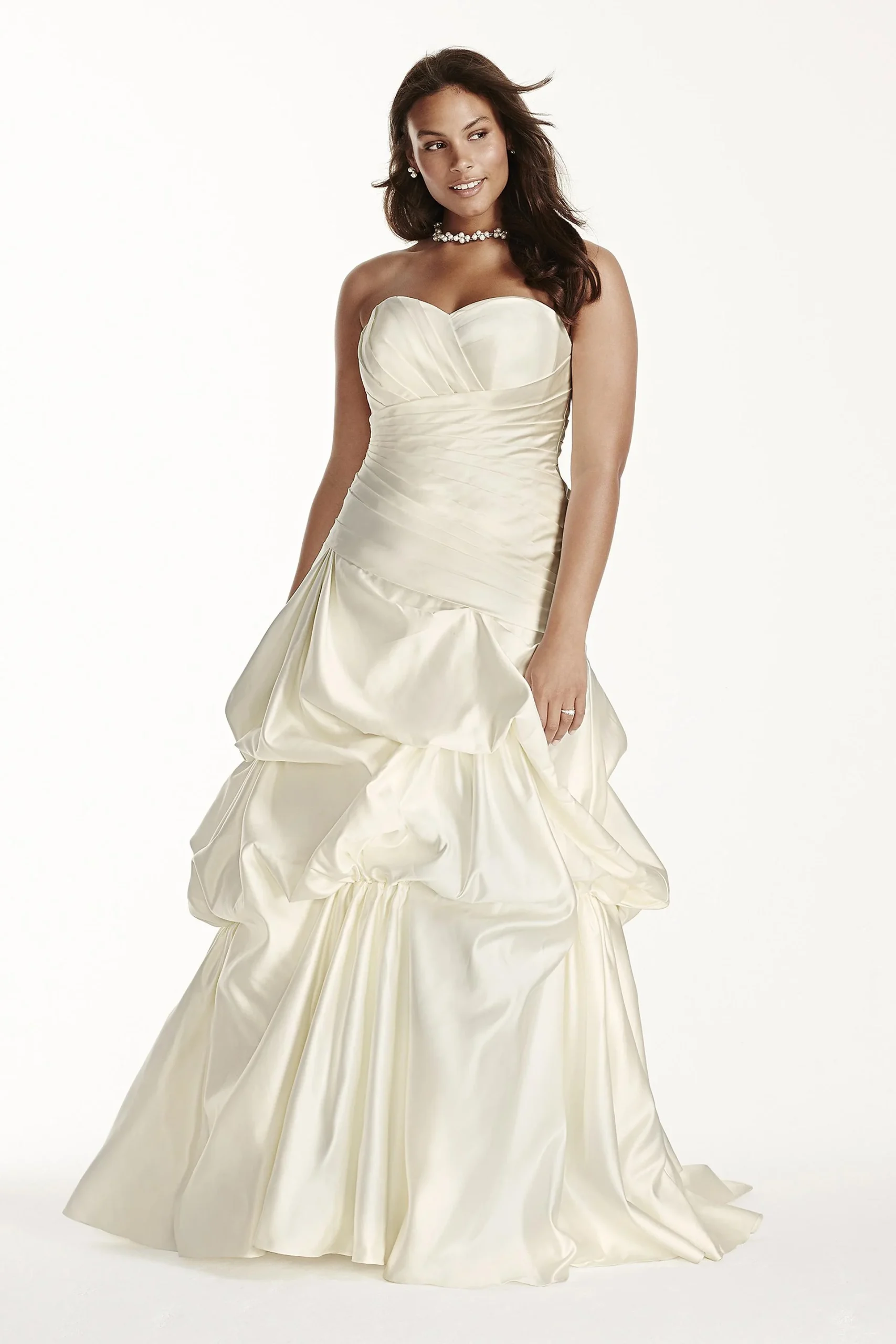 Satin Ruched Drop Waist Plus Size Wedding Dress