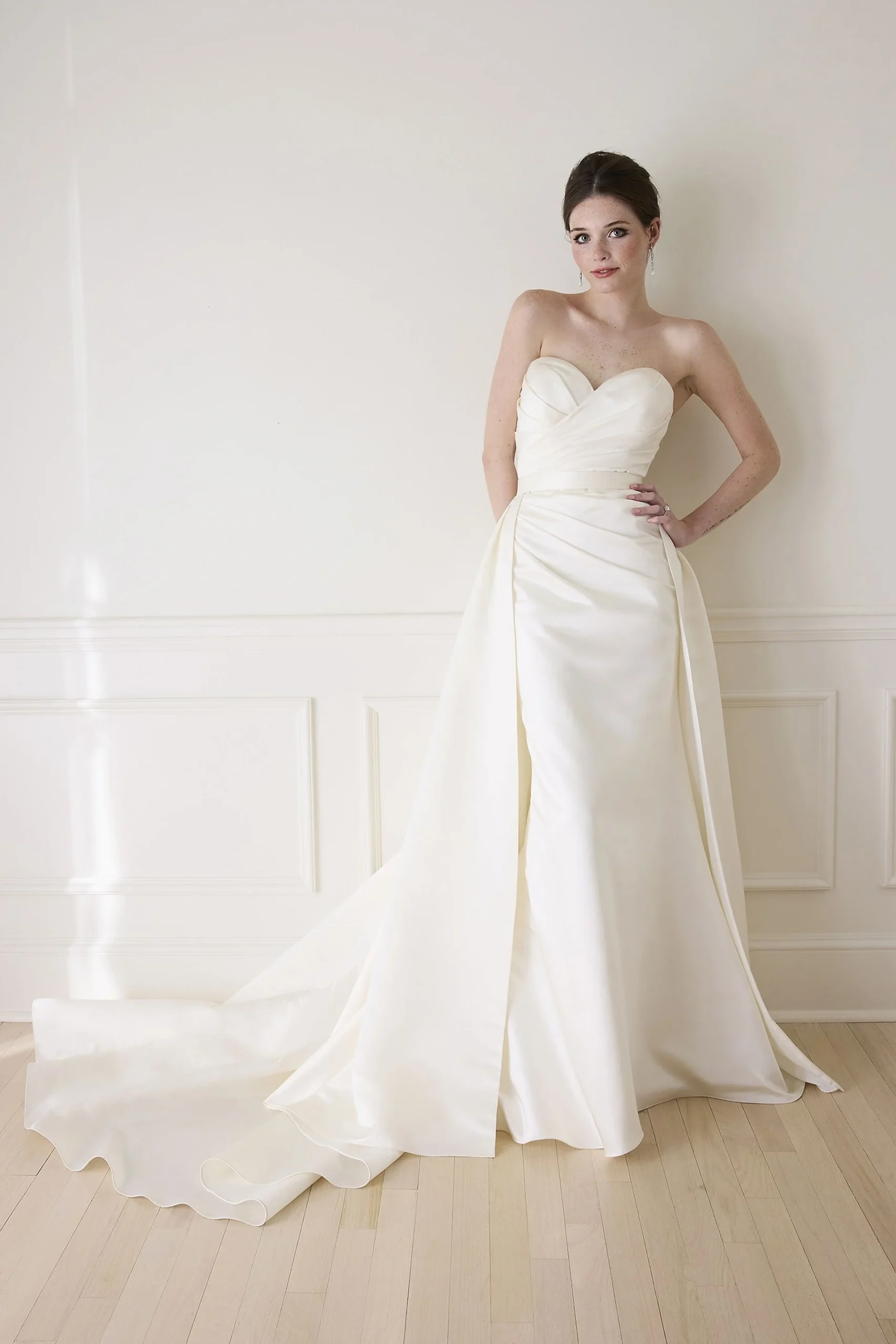 Satin Ruched Wedding Dress with Overskirt