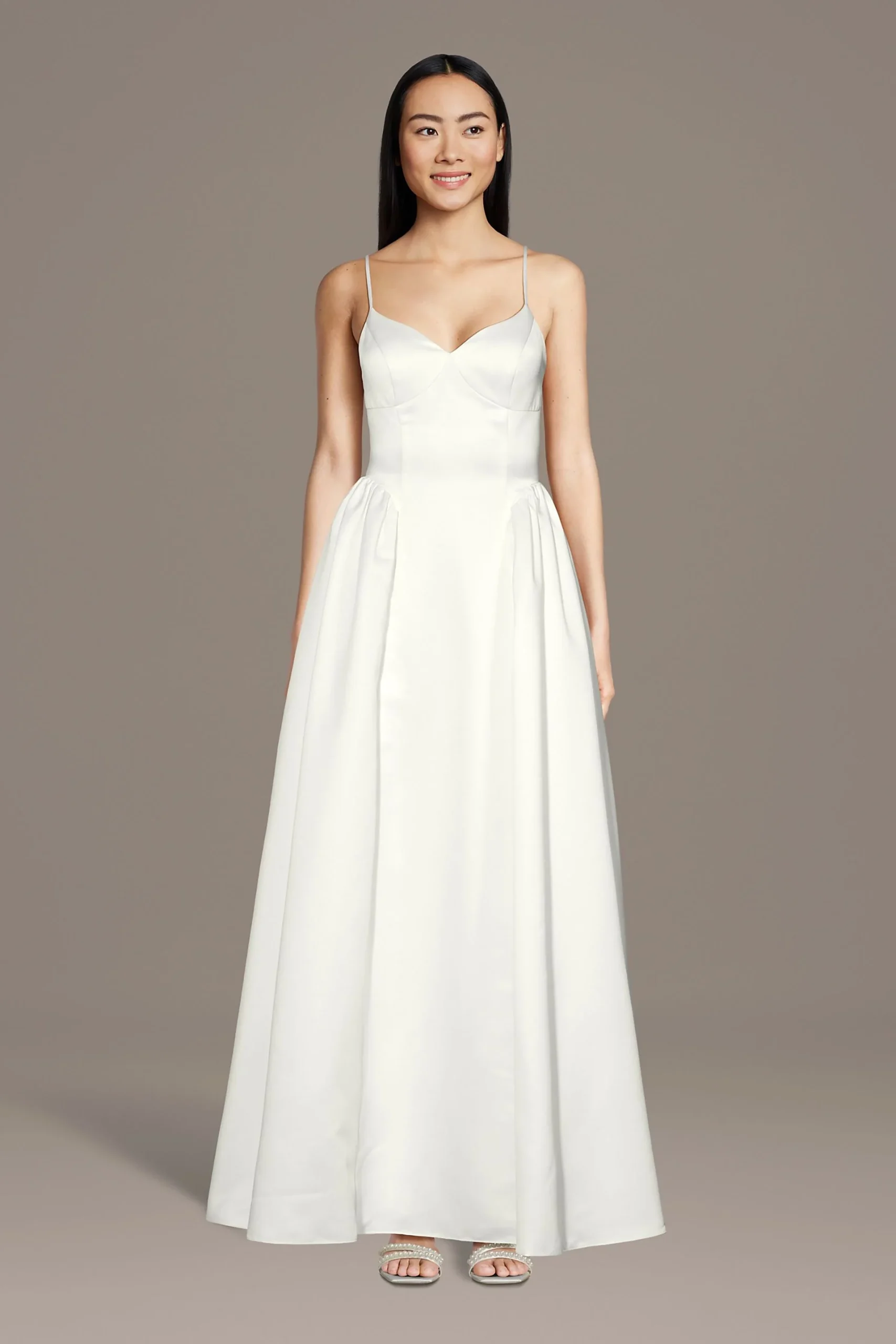 Satin Spaghetti Strap Ball Gown Wedding Dress