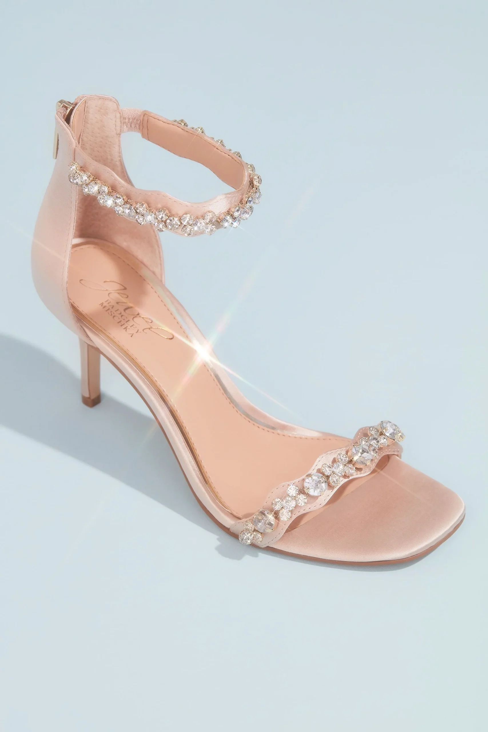 Satin Stiletto Sandals with Crystal Ankle Straps