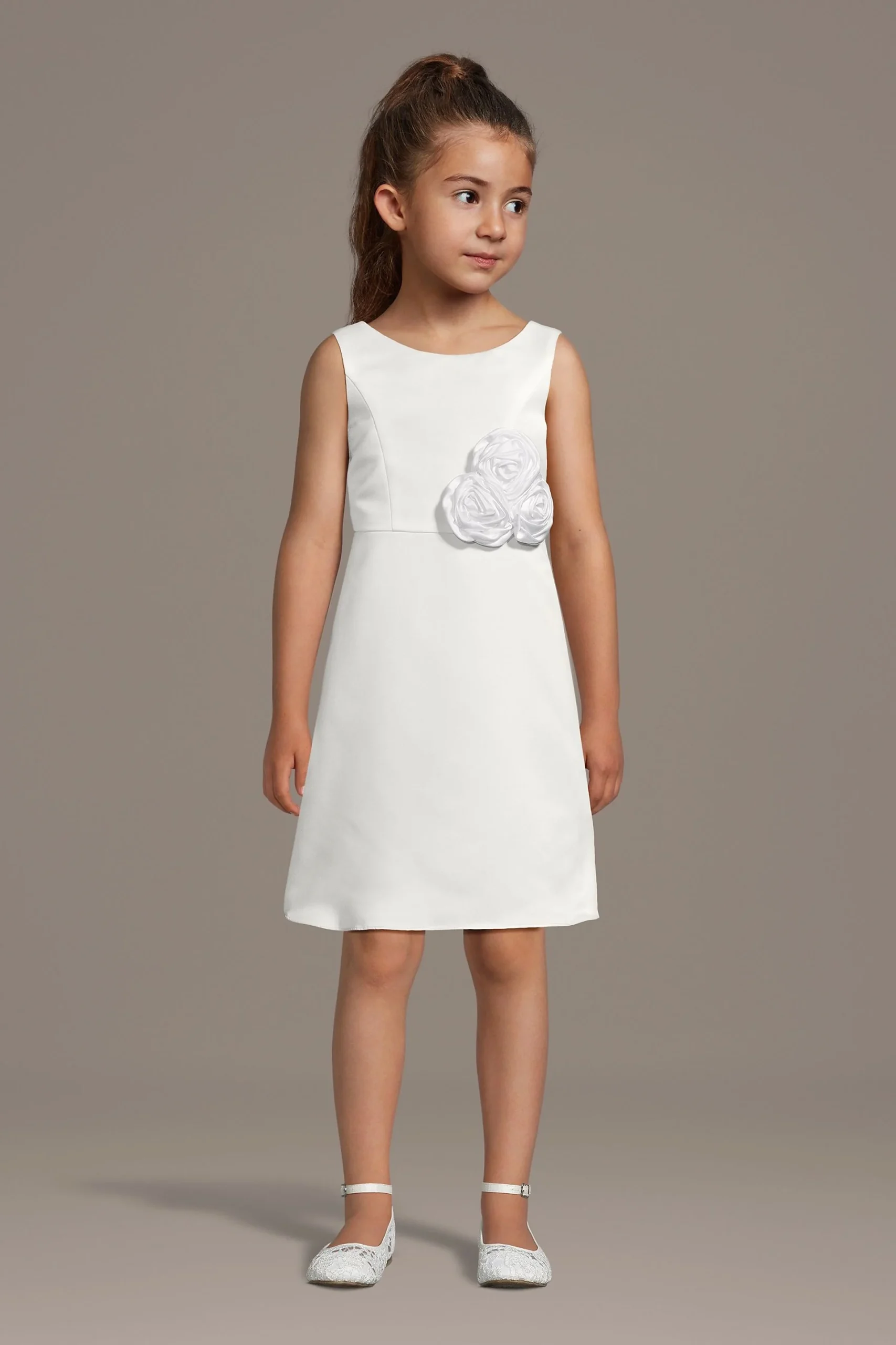 Satin Tank Flower Girl Dress with Rosettes