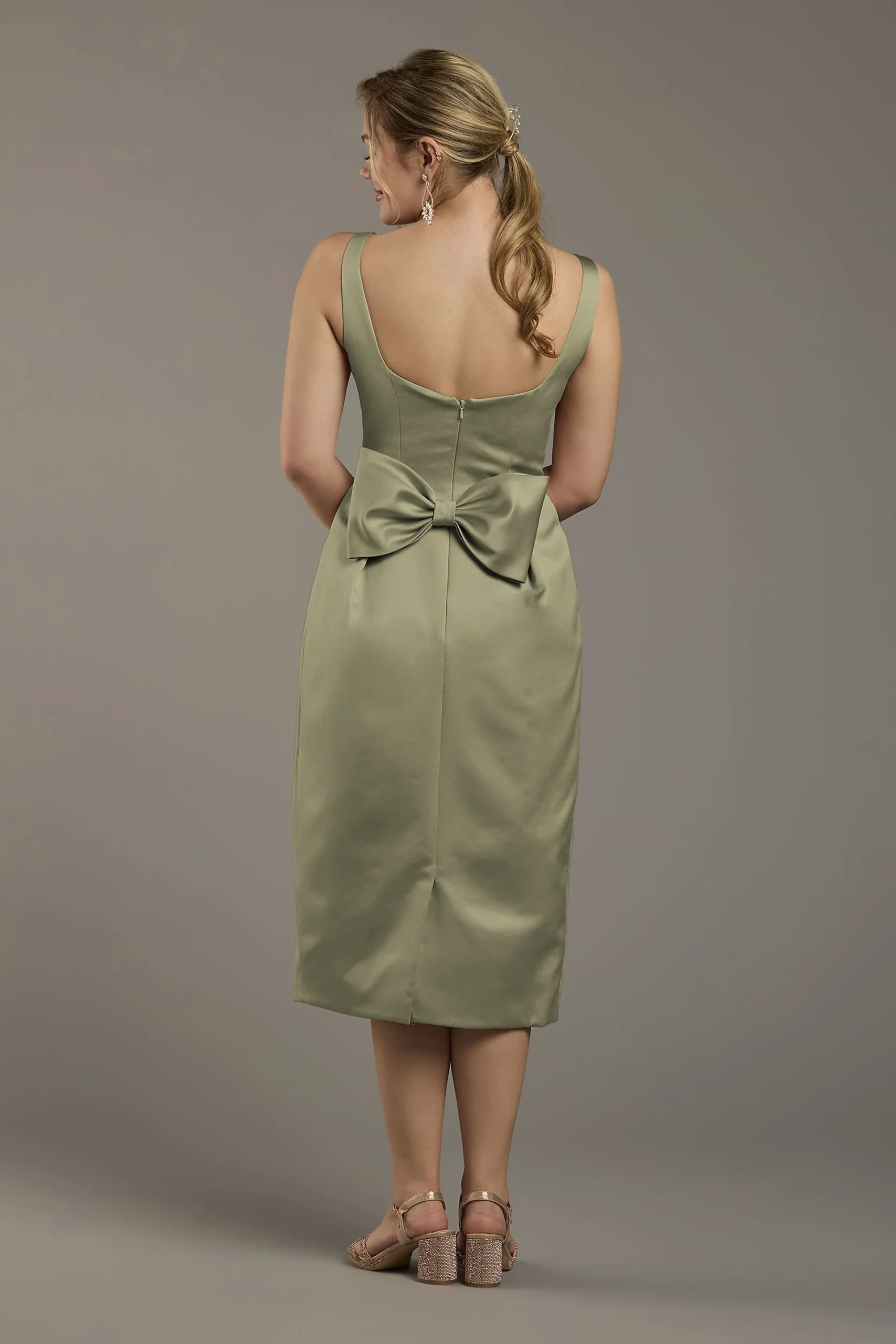 Satin Tank Midi Dress with Bow Back