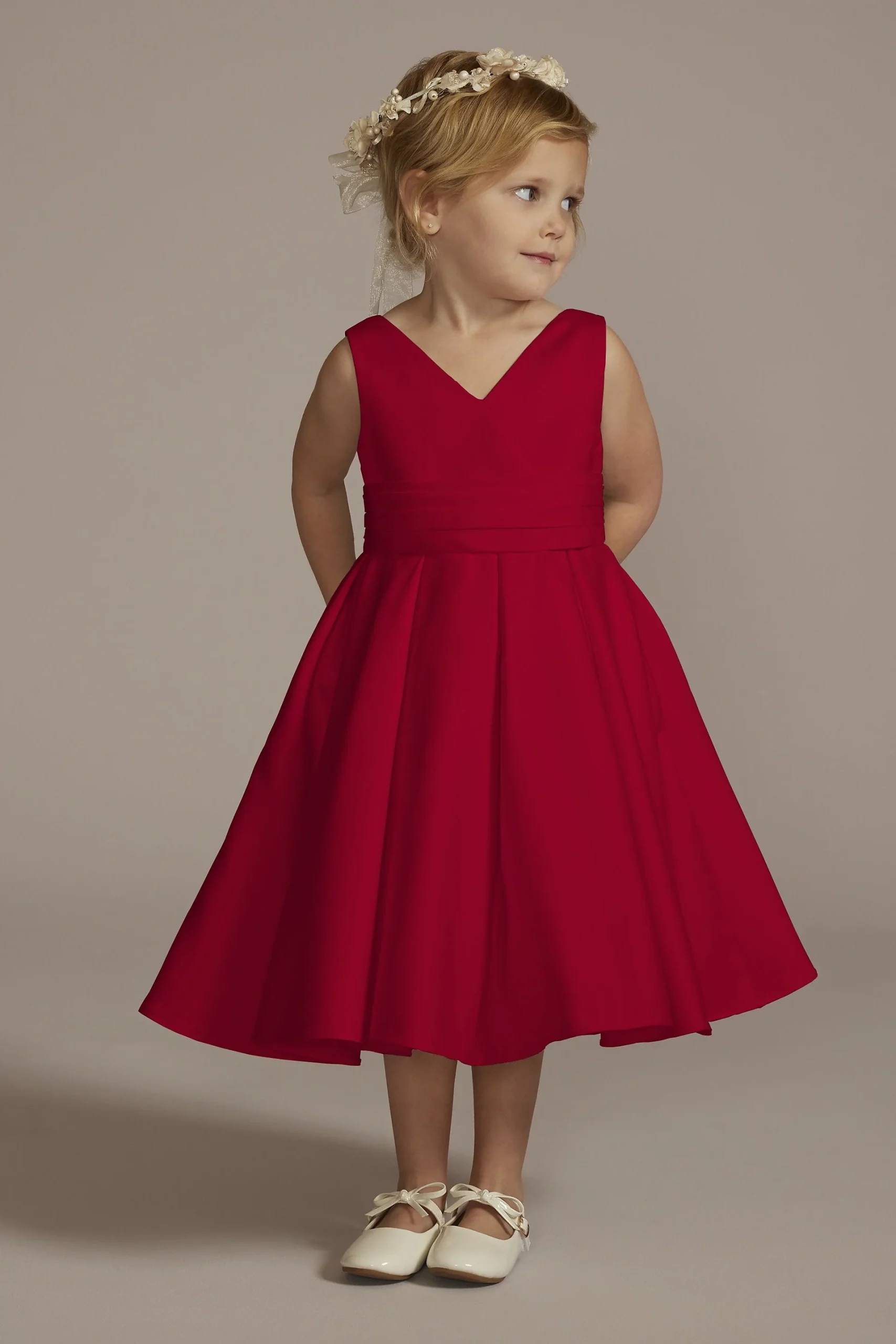 Satin Tea-Length Ball Gown Flower Girl Dress