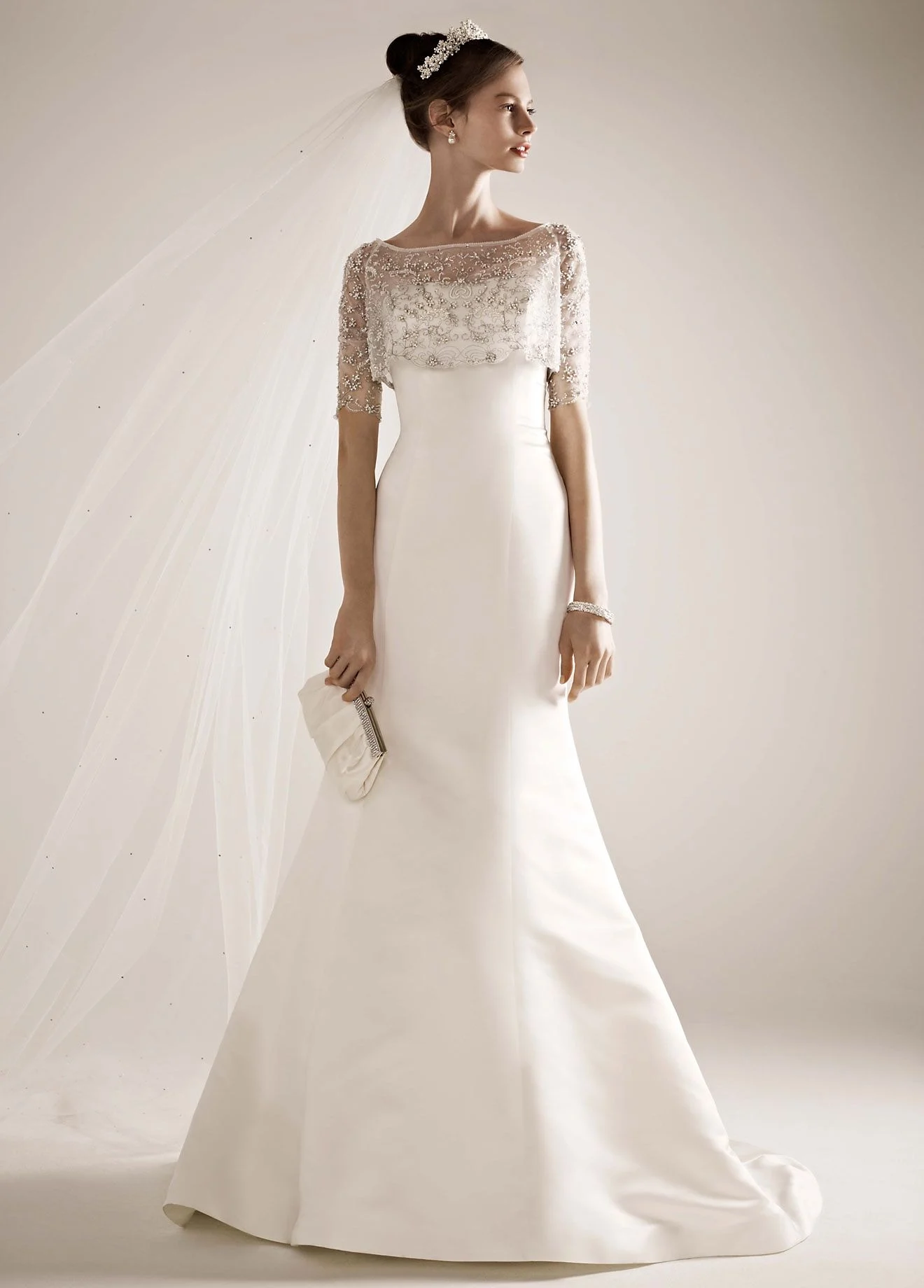 Satin Wedding Gown with Beaded Pop Over Jacket