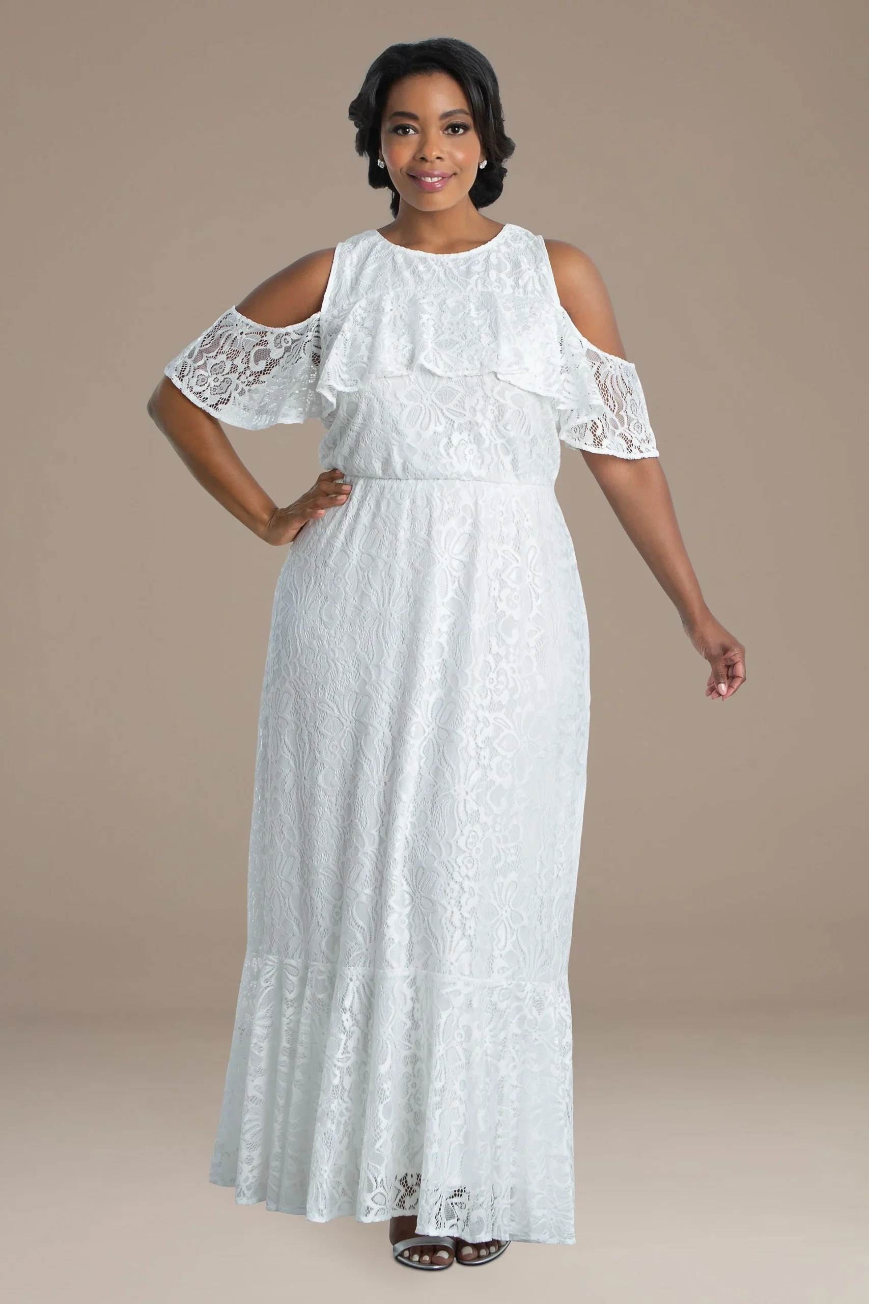 Savannah Lace Cold Shoulder Plus Size Wedding Gown