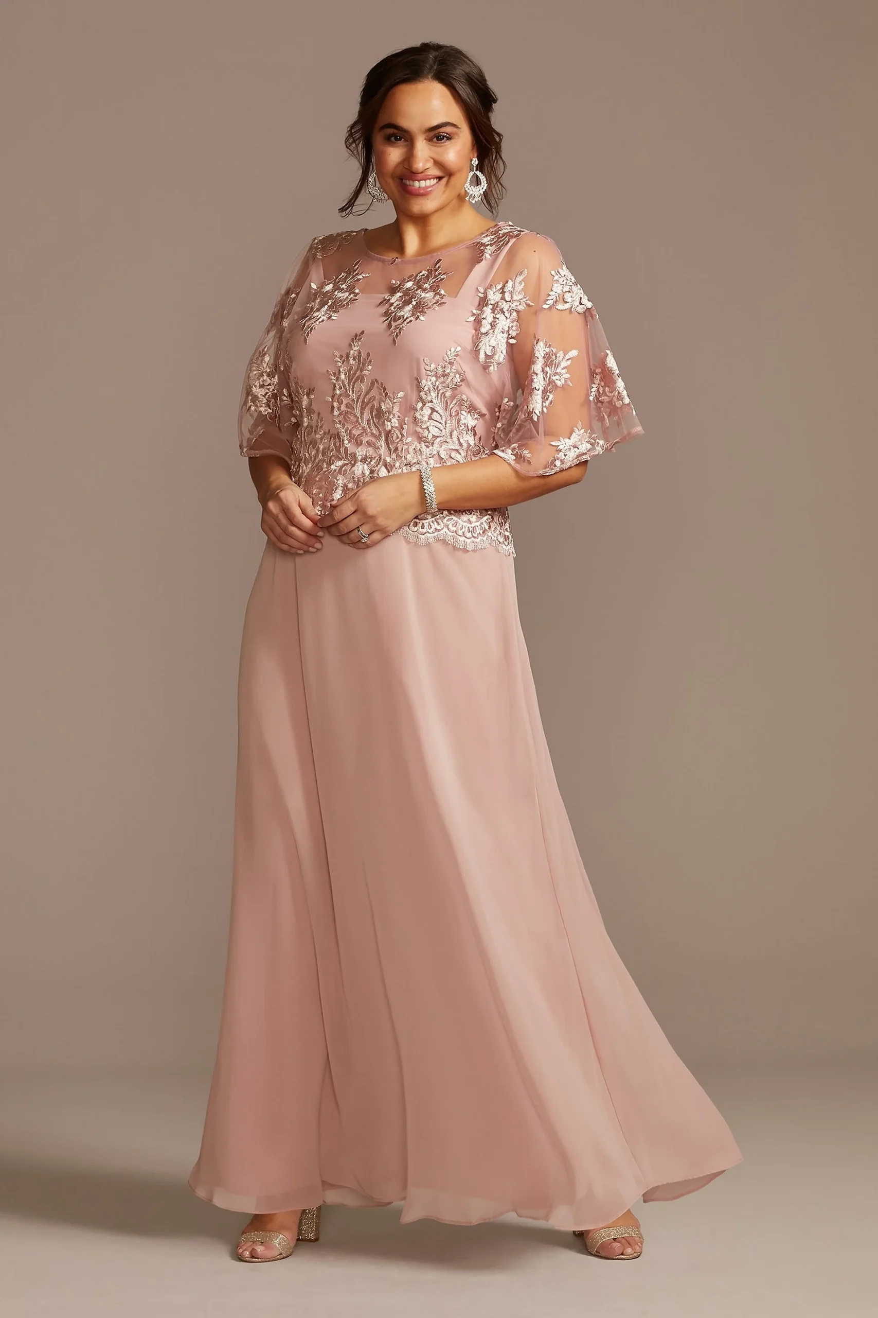 Scalloped Metallic Embroidered Overlay Dress
