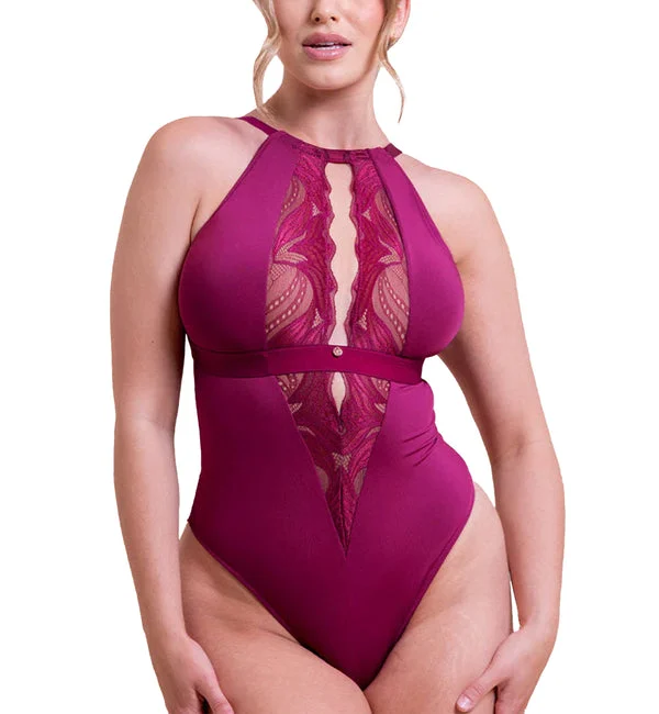 Scantilly by Curvy Kate Indulgence Stretch Lace Body Suit (ST010704) - Berry Purple
