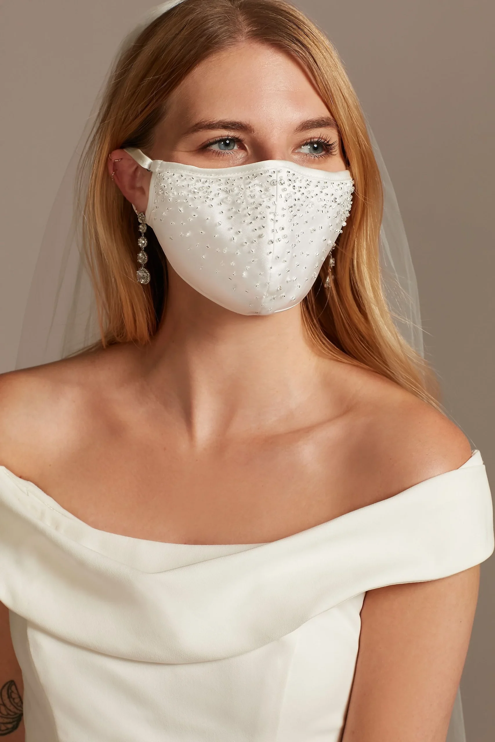 Scattered Crystal Satin Fashion Face Mask