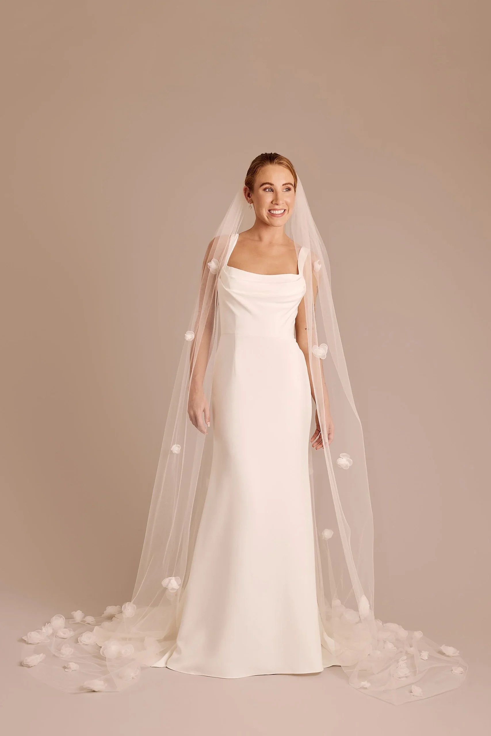 Scattered Organza Rosette Tulle Cathedral Veil