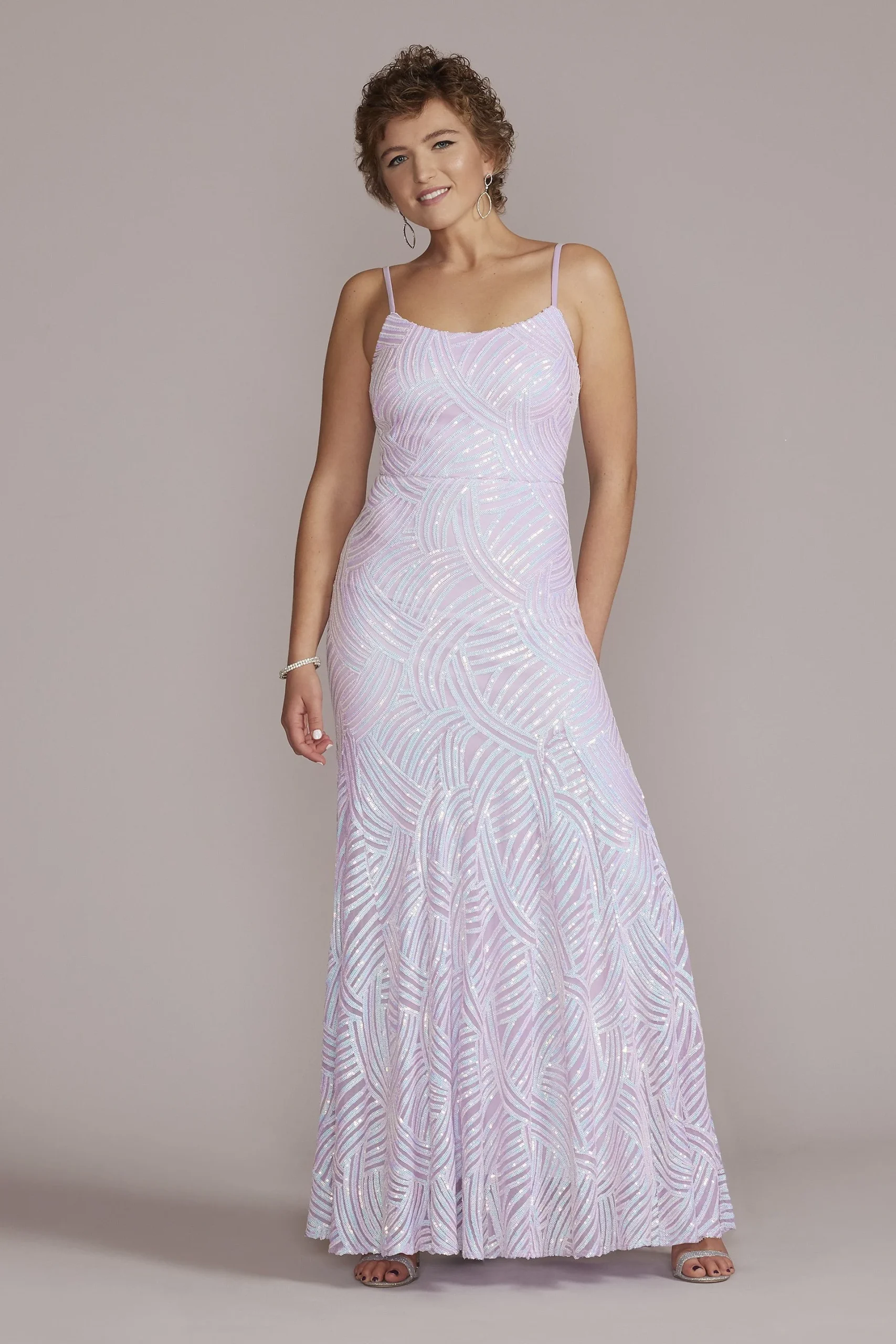 Scoop Neck Patterned Sequin Mermaid Dress