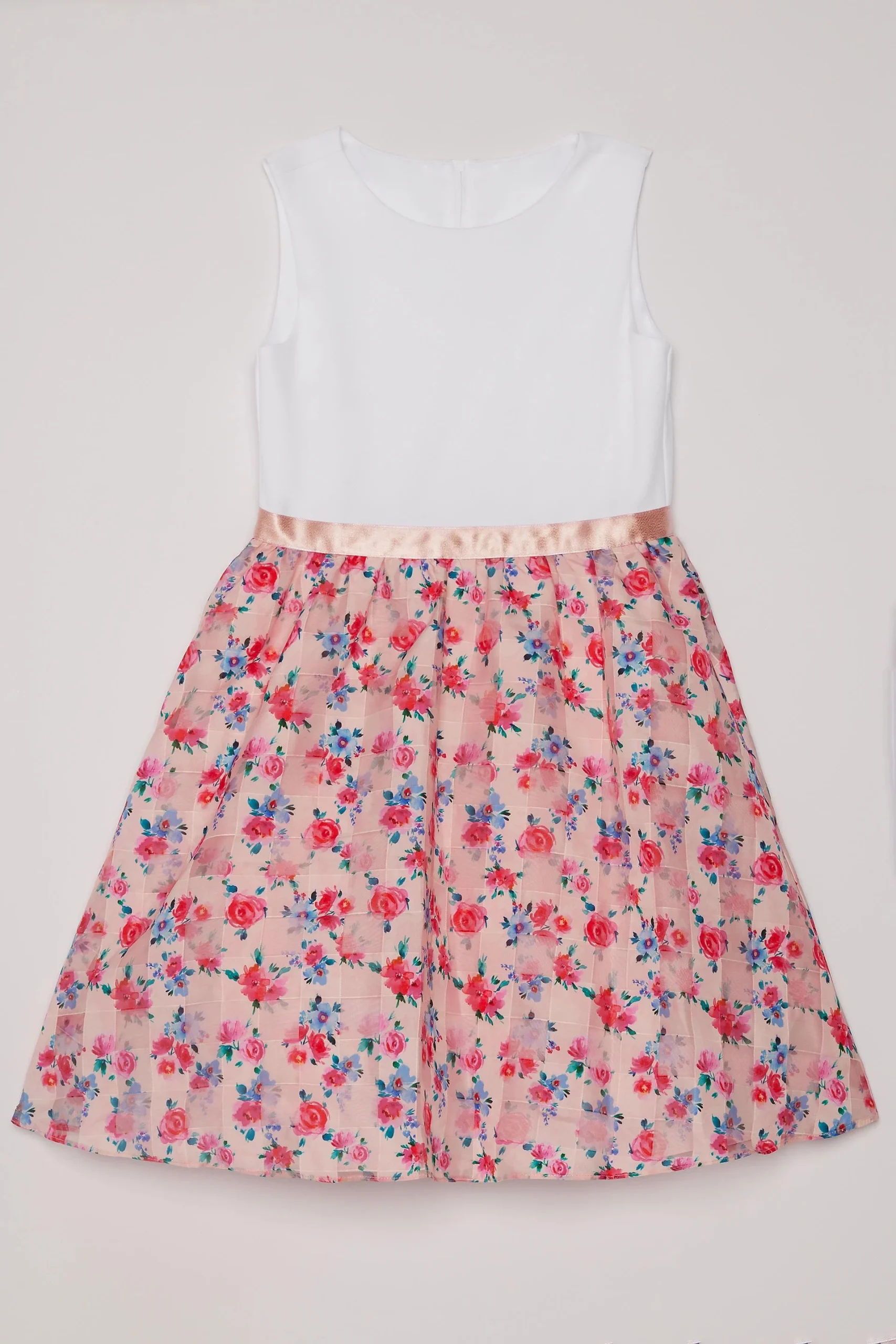 Scuba Bodice Girls Dress with Organza Skirt