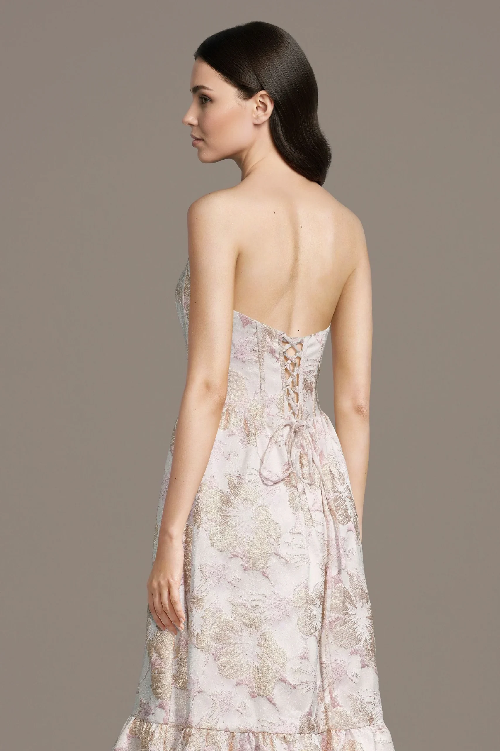 Sculpted Corset Brocade Midi Dress